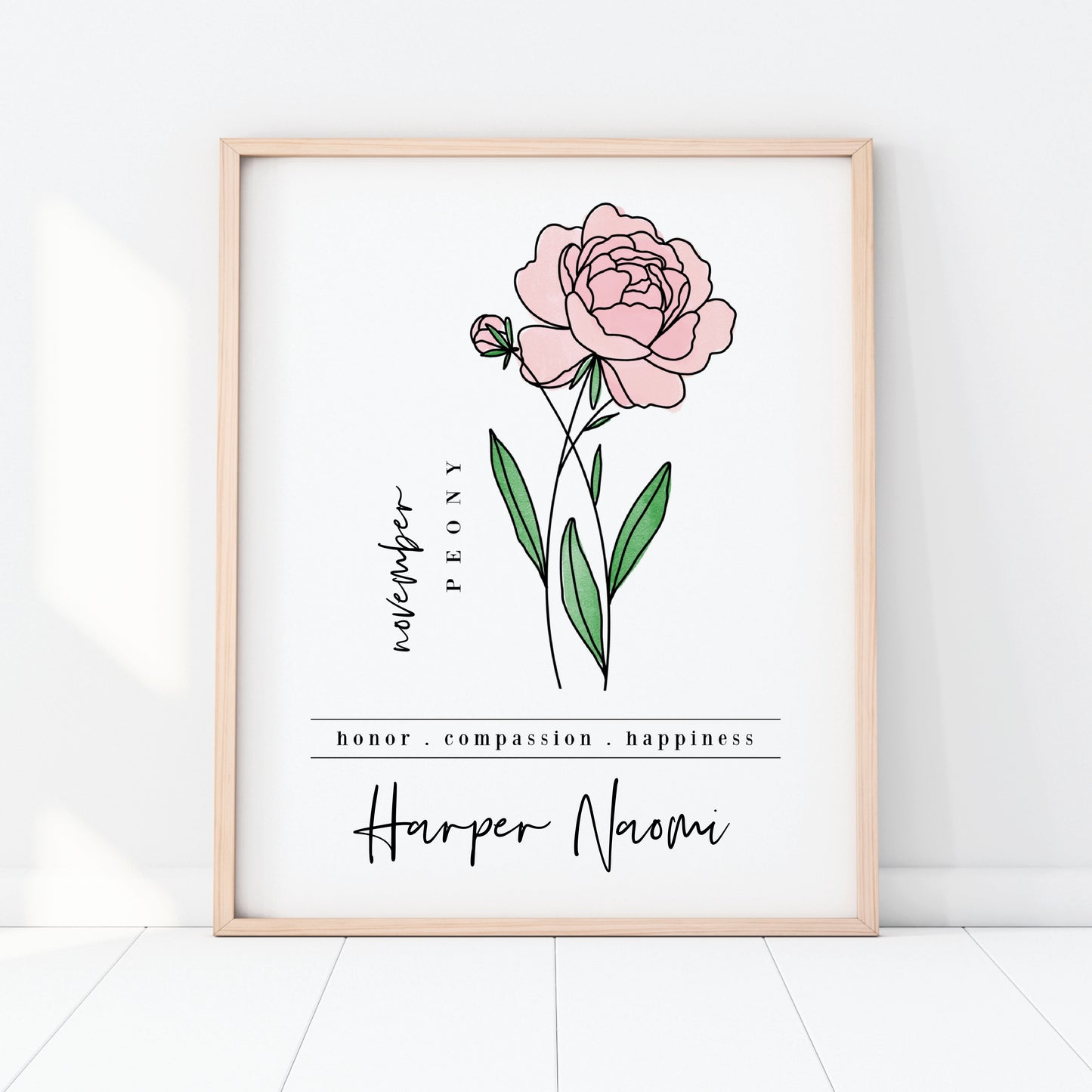 November Birth Flower Unframed Art Print | Personalized Name Custom Floral Illustration Wall Decor Birthday Gift