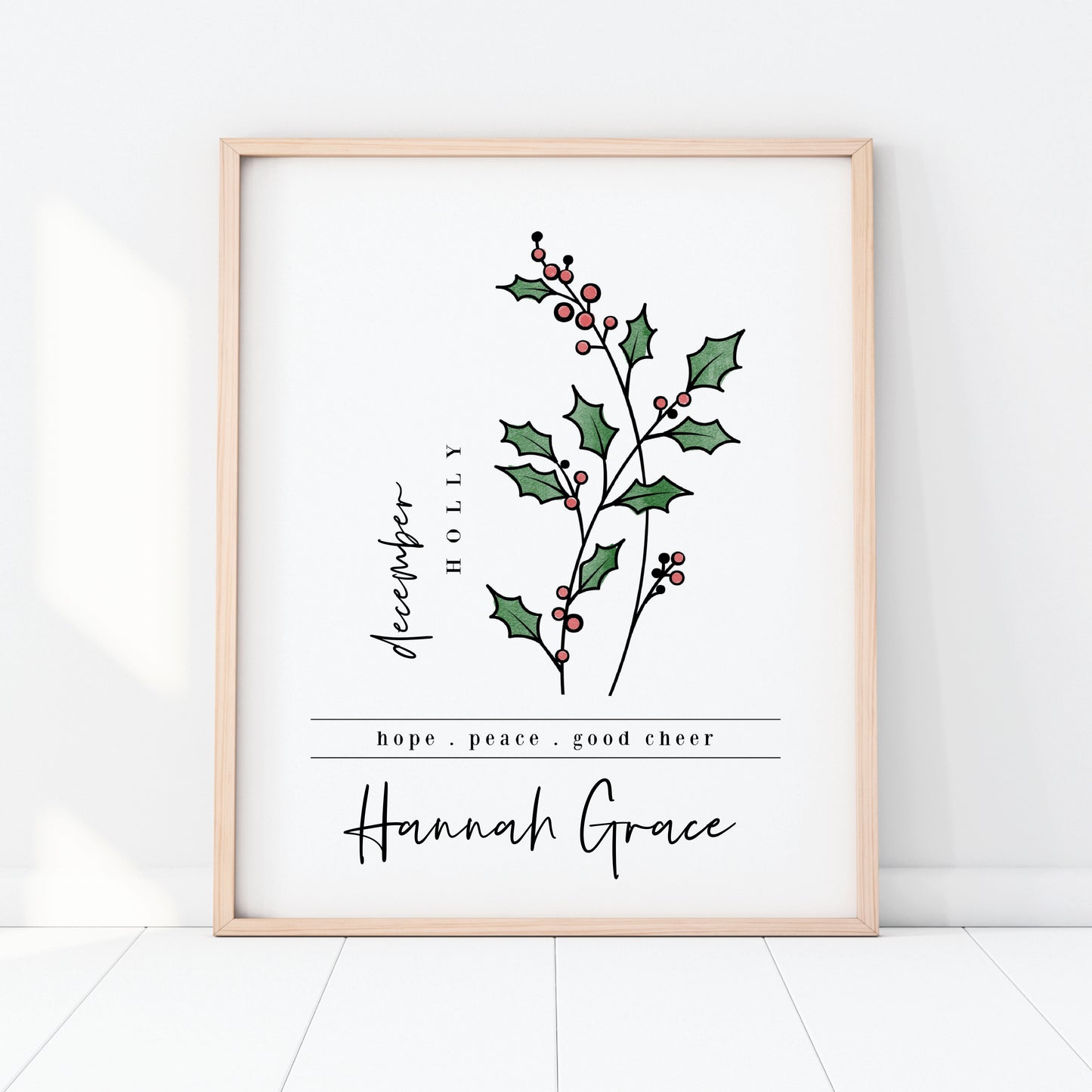 December Birth Flower Unframed Art Print | Personalized Name Custom Floral Illustration Wall Decor Birthday Gift