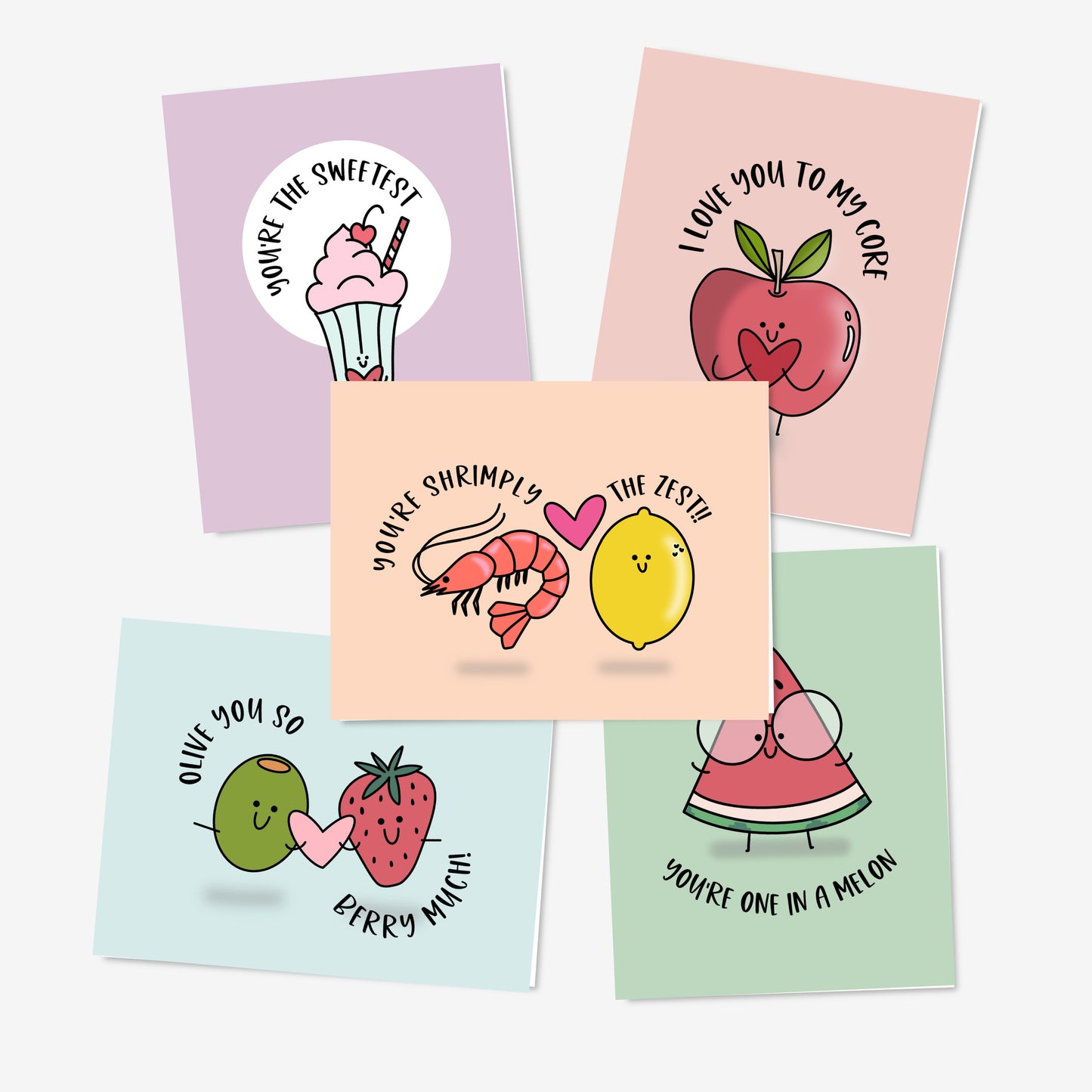 12 Pk Punny Valentines Cards + Envelopes - Blank Love Notes for Foodies, Lovers, & Friends