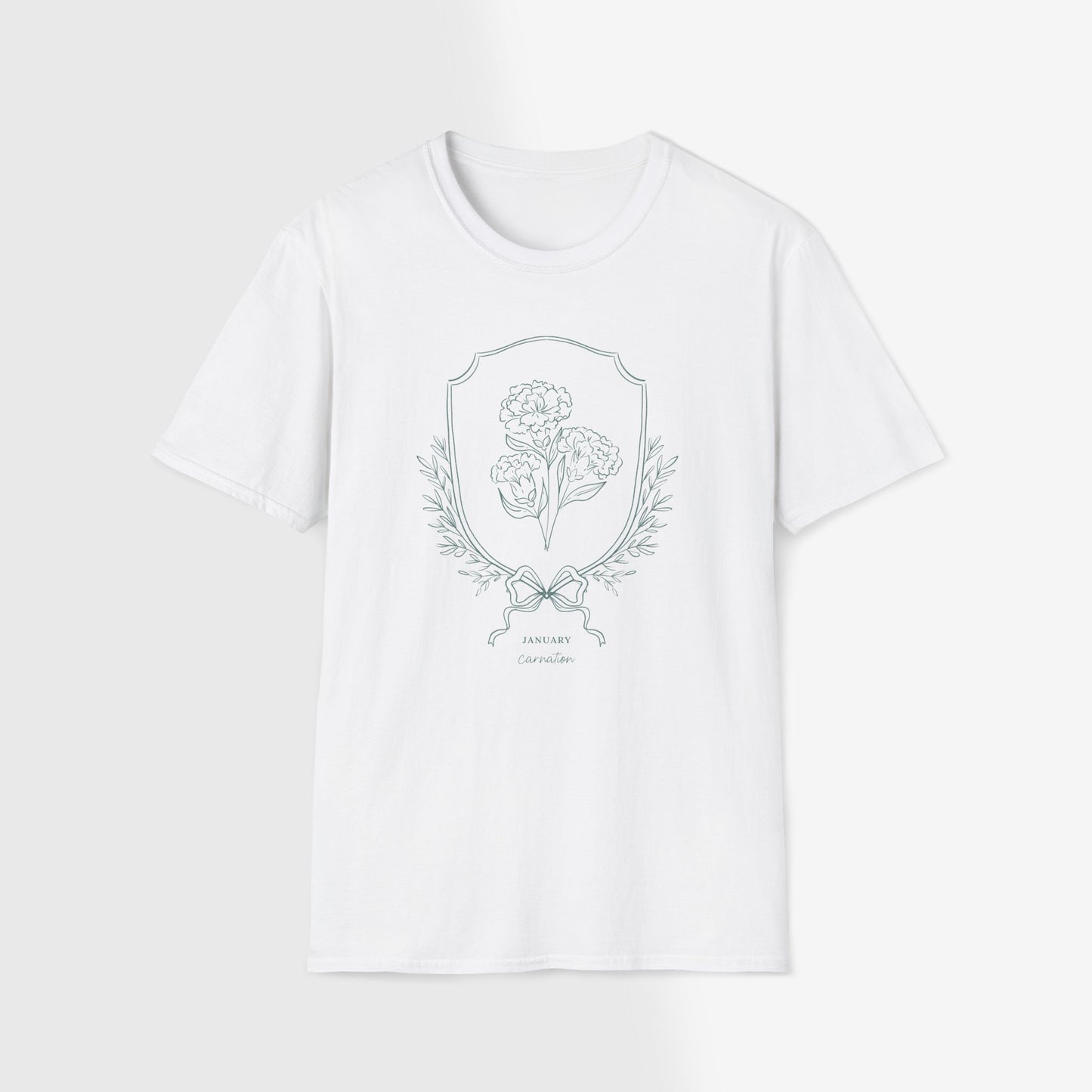 January Carnation Floral Unisex T-Shirt - Softstyle Graphic Tee for Seasonal Celebrations