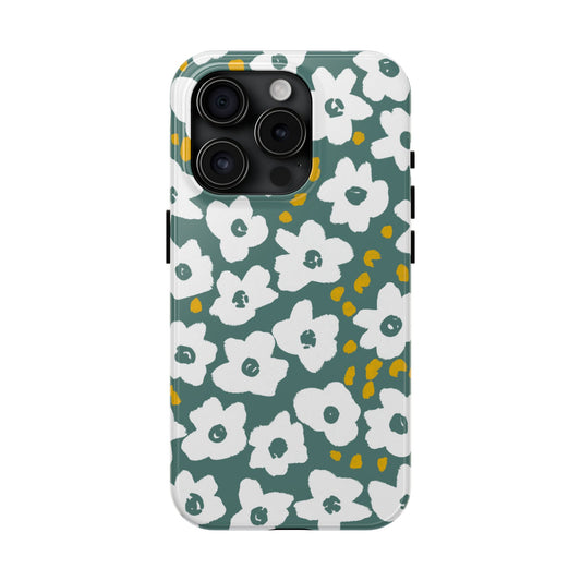 White Blooms | Hunter Green Tough Phone Cases | Nature Inspired iPhone Cover