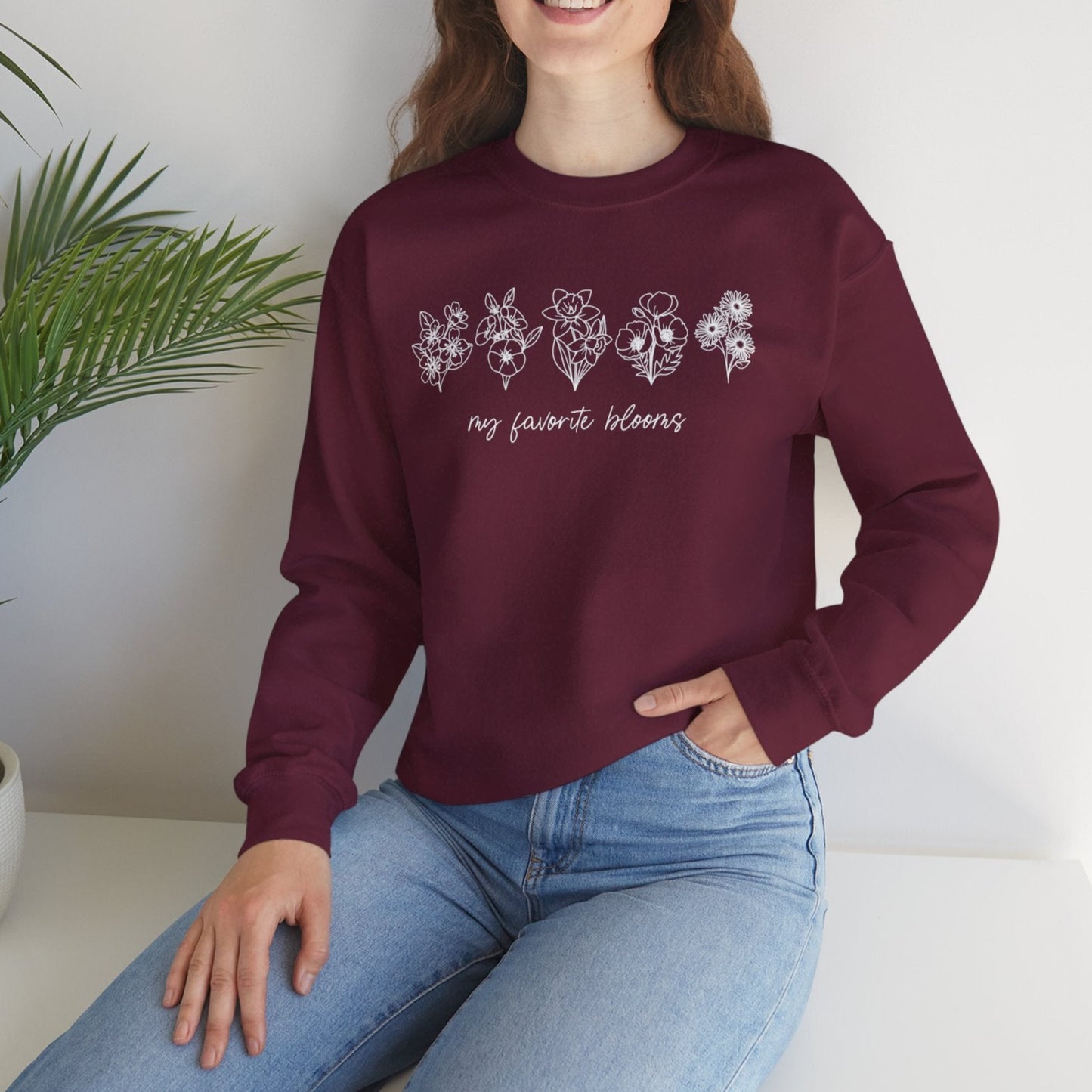 Birth Flower Garden | Up to 12 Flowers Unisex Heavy Blend™ Crewneck Sweatshirt