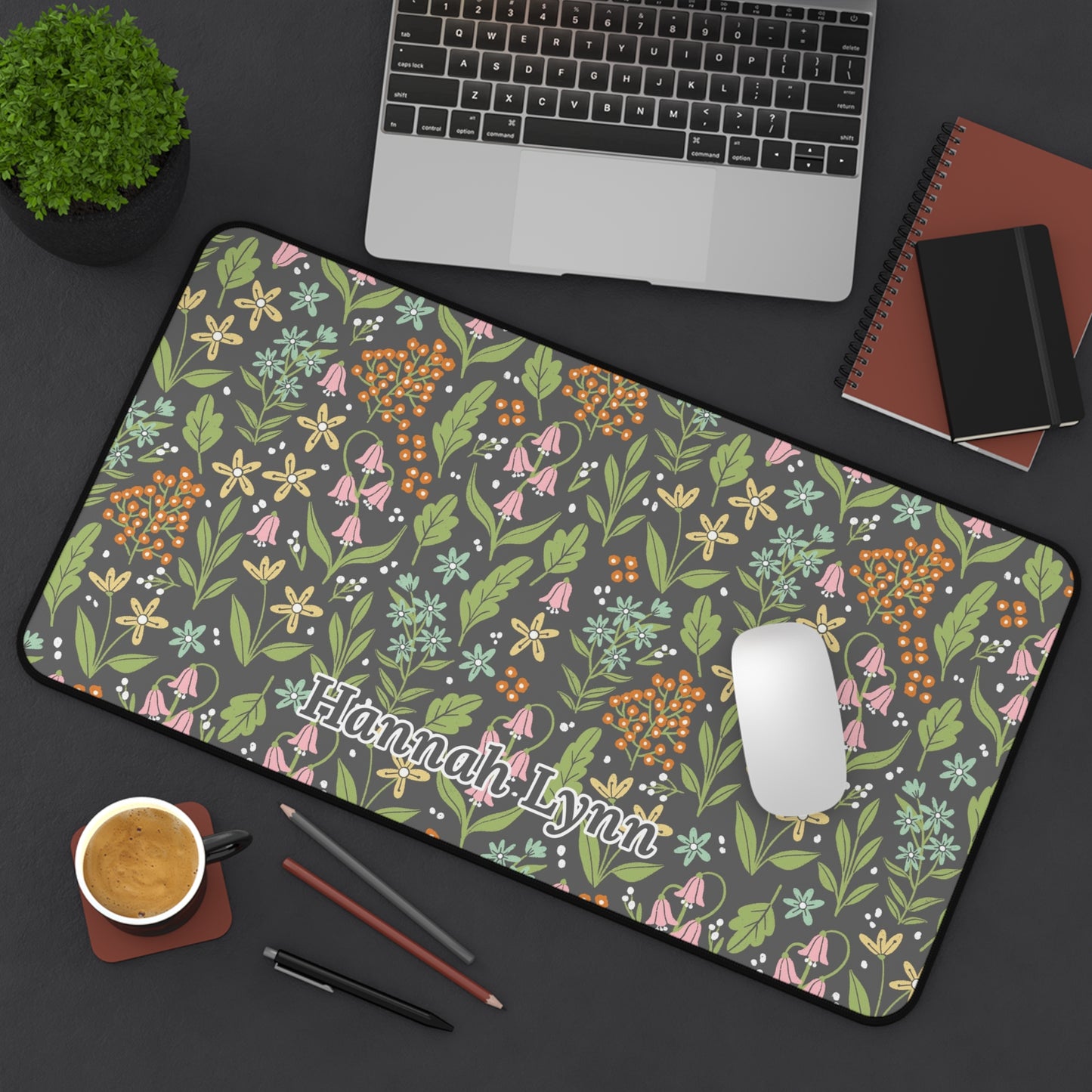 Personalized Name or Phrase Floral Desk Mat | 3 Size Options