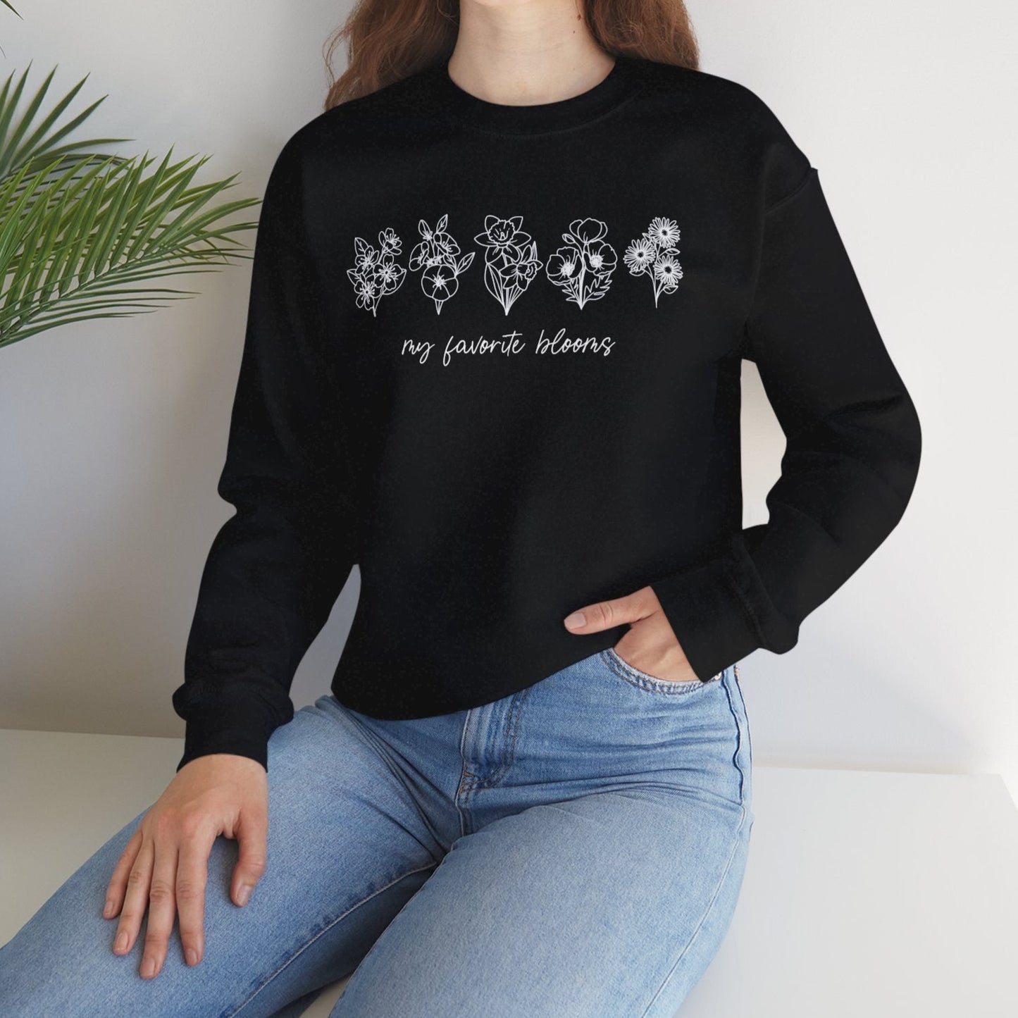 Birth Flower Garden | Up to 12 Flowers Unisex Heavy Blend™ Crewneck Sweatshirt