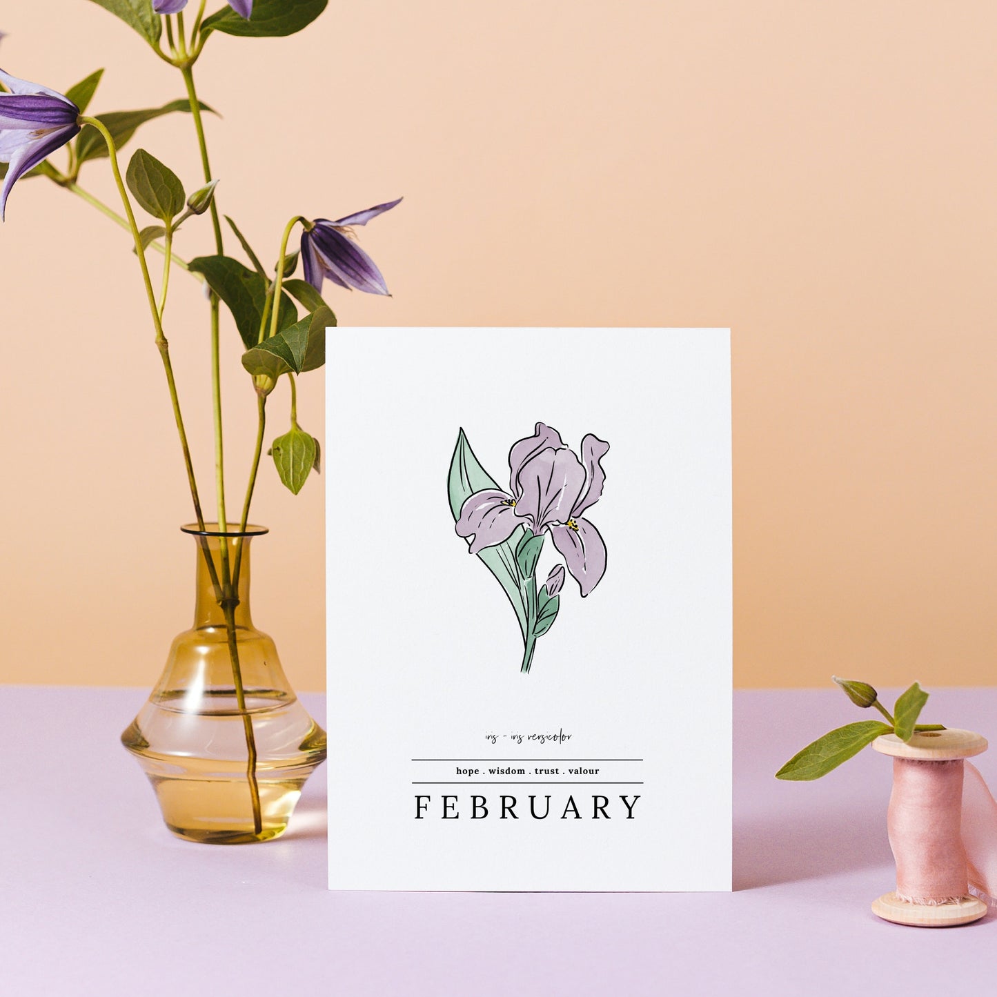 February Iris Birth Flower Unframed Art Print | Illustrated Floral Art