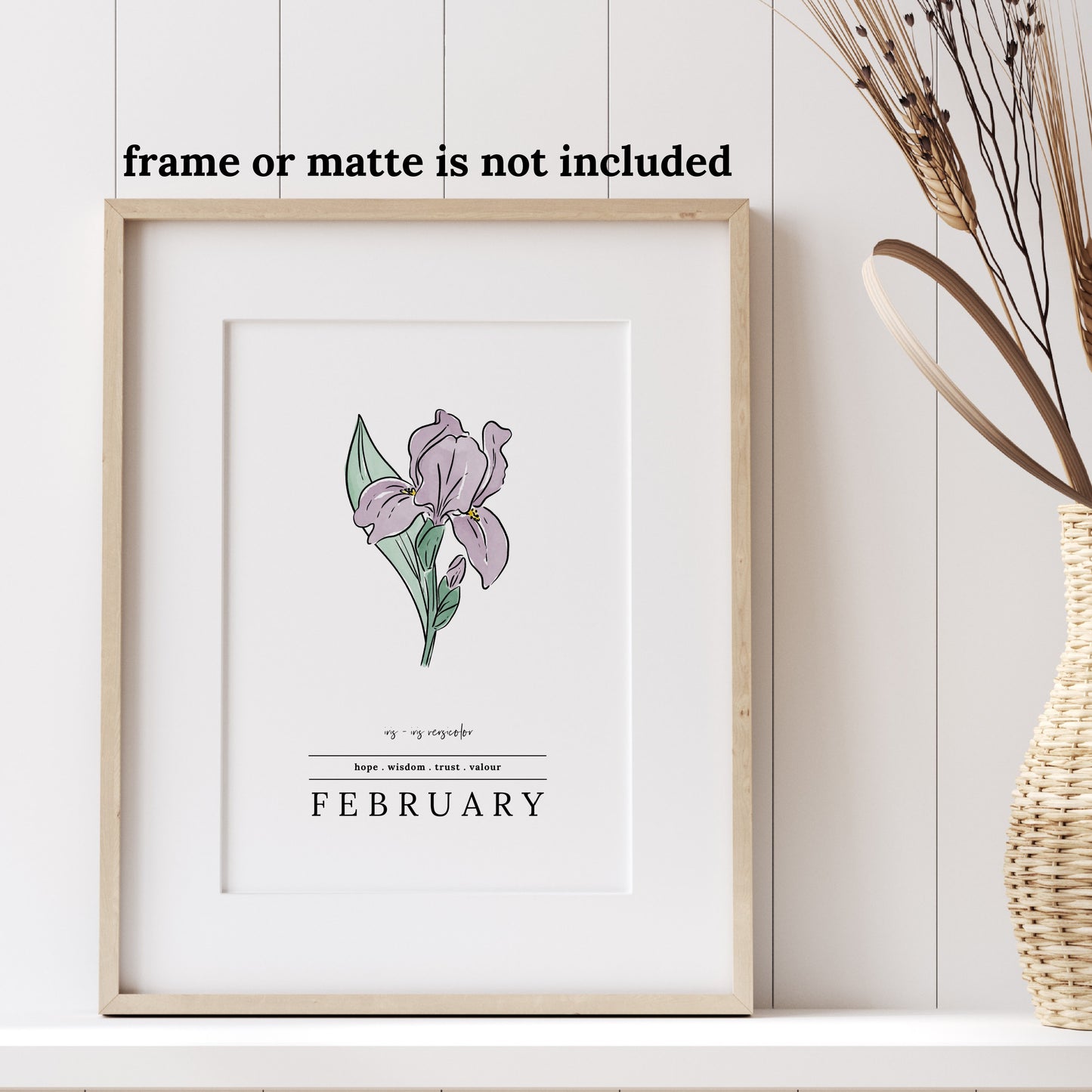 February Iris Birth Flower Unframed Art Print | Illustrated Floral Art