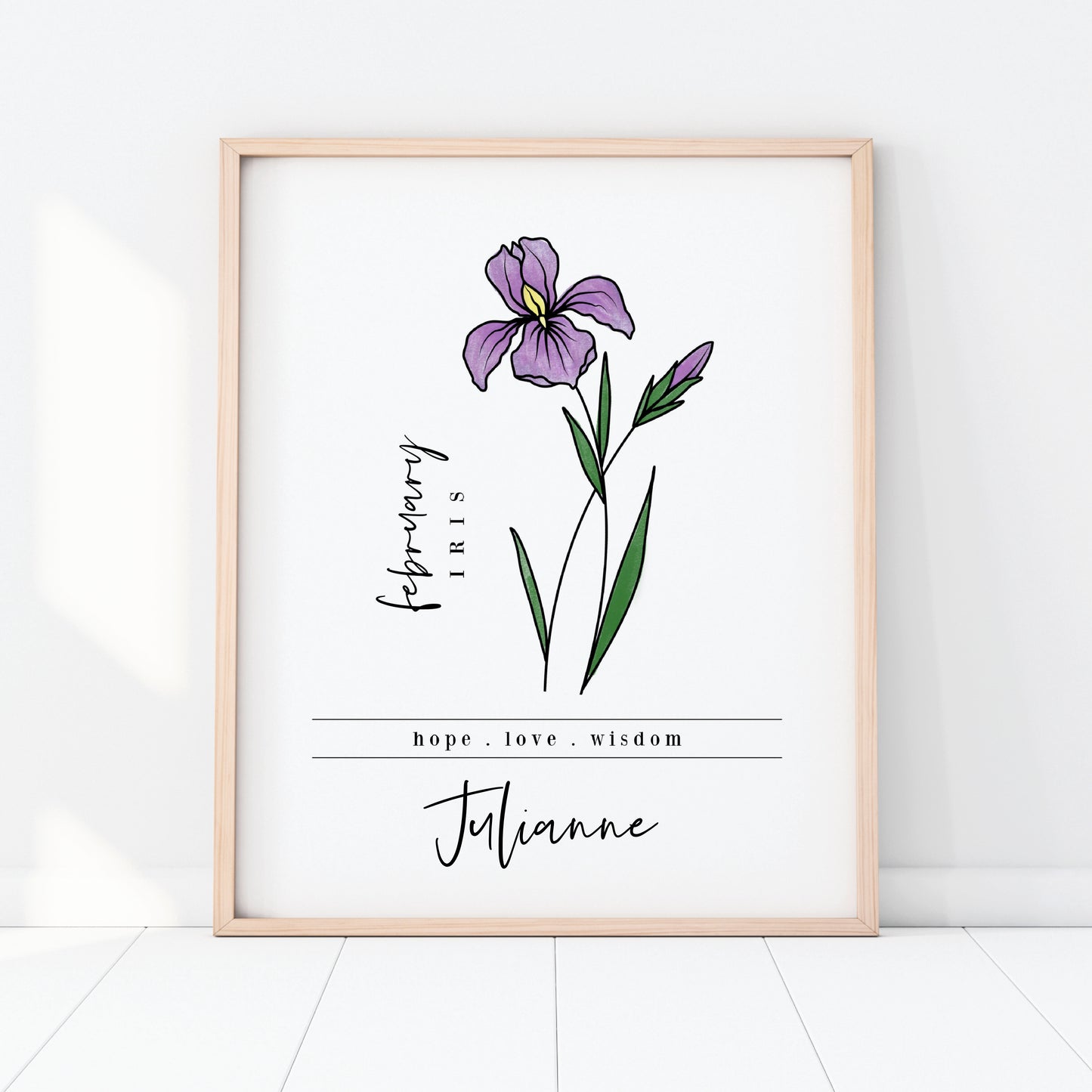 February Birth Flower Unframed Art Print | Personalized Name Custom Floral Illustration Wall Decor Birthday Gift