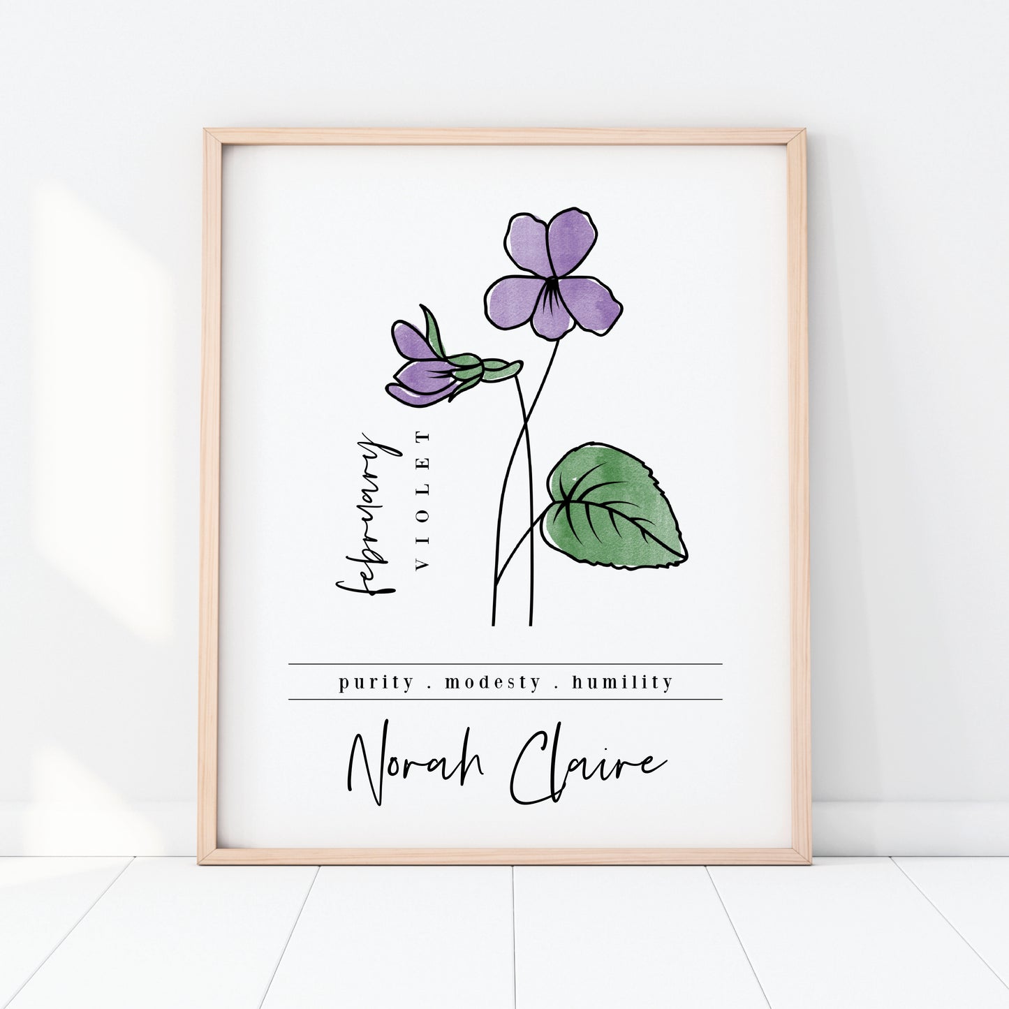 February Birth Flower Unframed Art Print | Personalized Name Custom Floral Illustration Wall Decor Birthday Gift