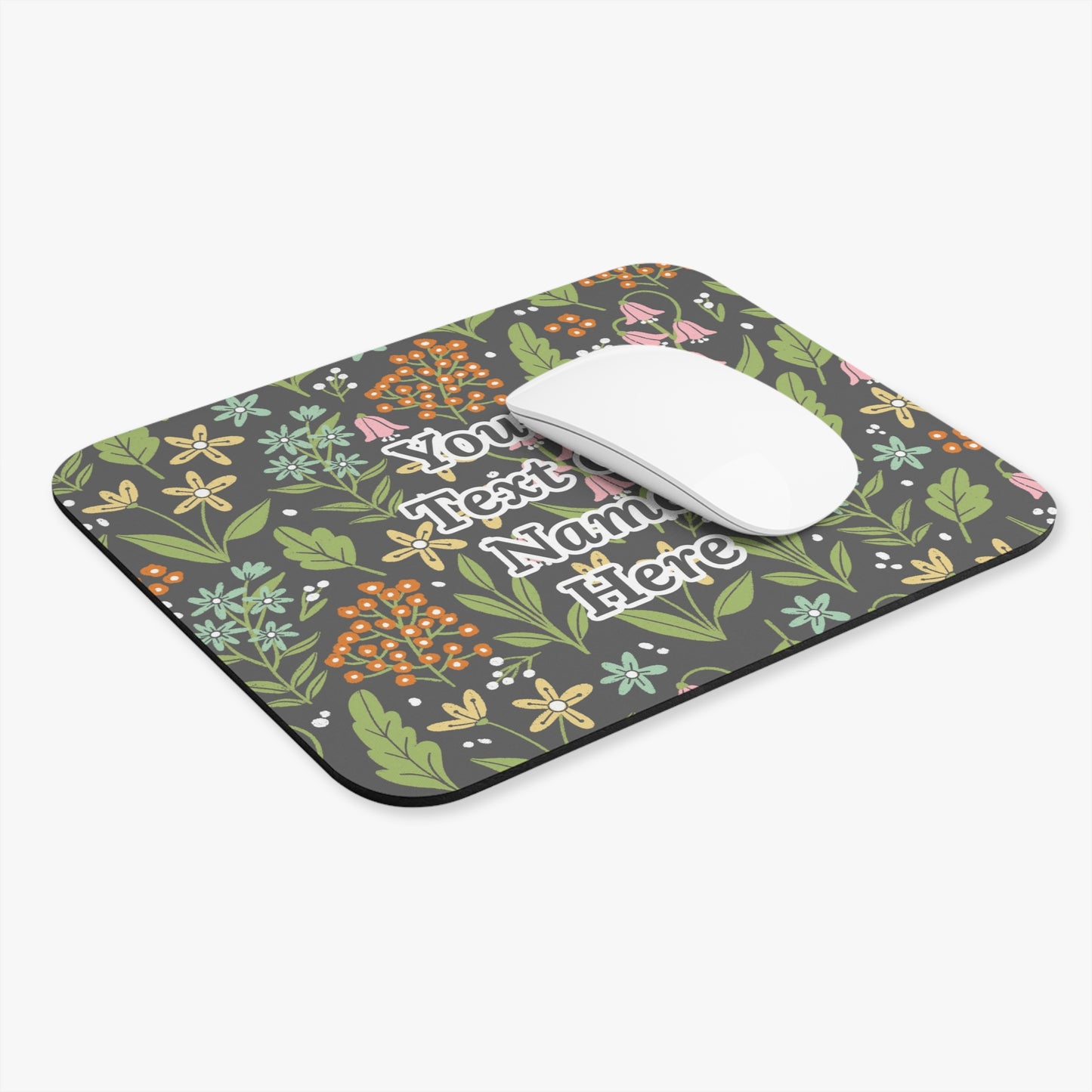 Custom Text Forest Florals Mouse Pad | Personalized Office Accessories