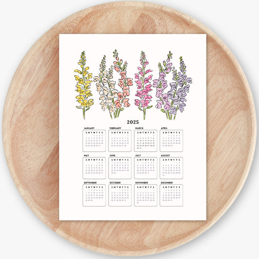 2025 Calendar Print | Watercolor Floral At A Glance Unframed Art | Office Wall Decor | Family & Coworker Gift