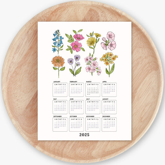 2025 Calendar Print | Watercolor Floral At A Glance Unframed Art | Office Wall Decor | Family & Coworker Gift