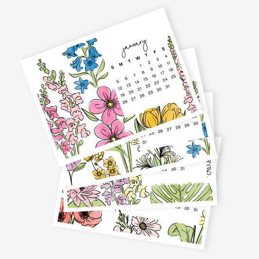 2025 Calendar + Wooden Stand | Watercolor Floral Monthly Layout | Full Year Desk Calendar