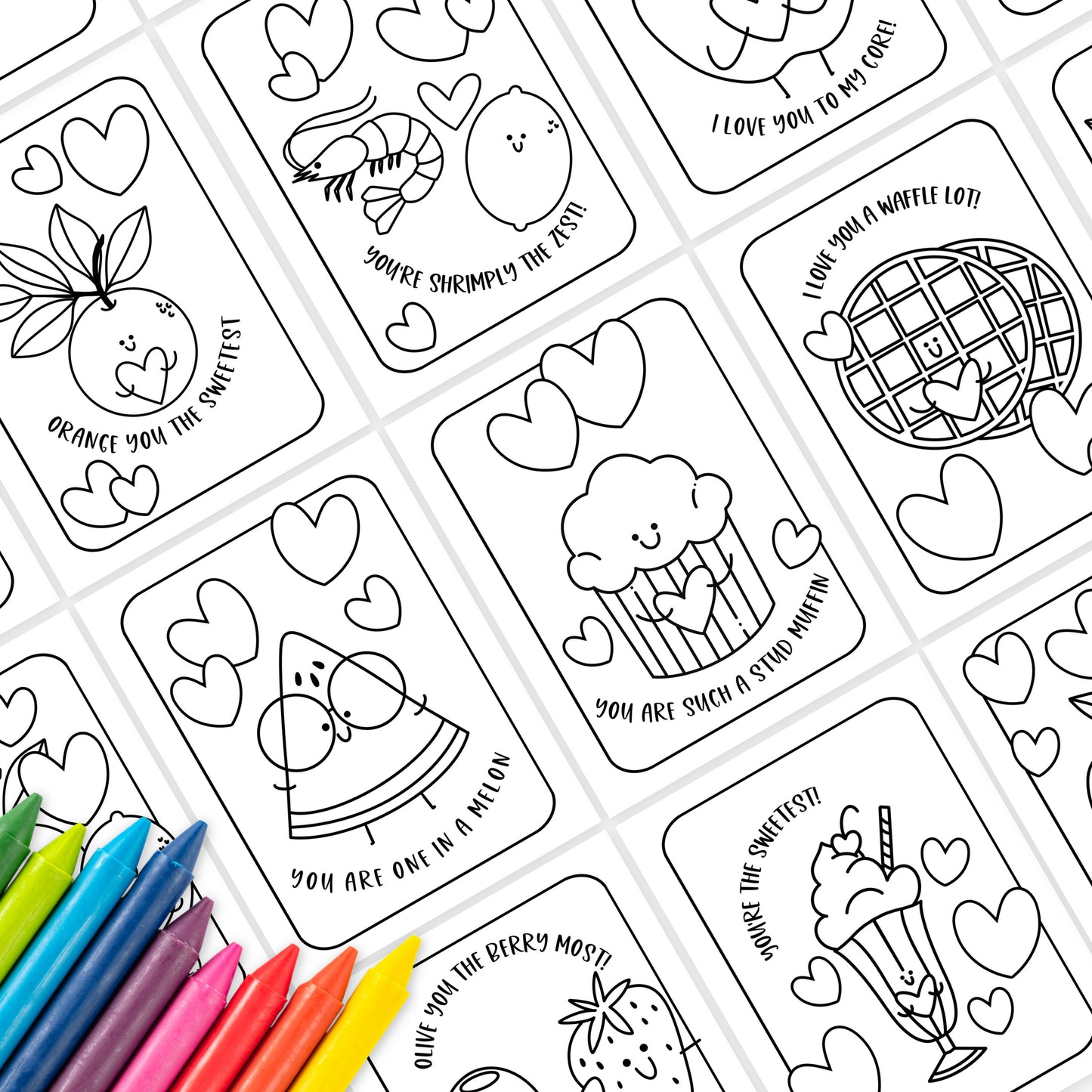 Love Puns Coloring Page Printable | 10 Digital Cards for Couples, Lovers, Best Friends & Foodies