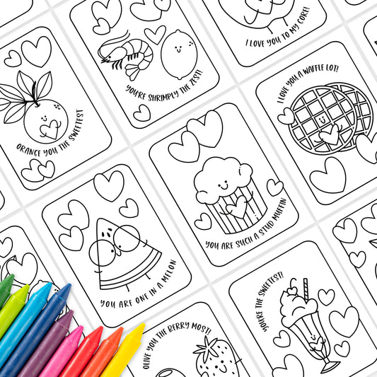 Love Puns Coloring Page Printable | 10 Digital Cards for Couples, Lovers, Best Friends & Foodies