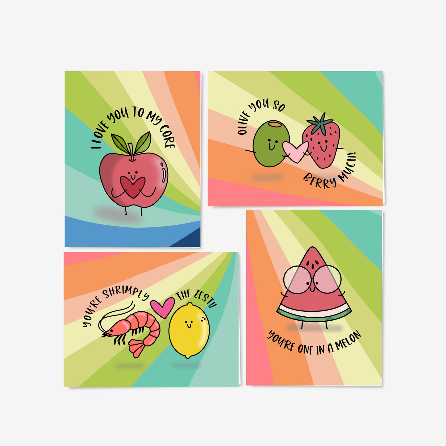 8 Pk Punny Valentine’s Cards with Envelopes - Blank Love Notes - Food, Love, Humor