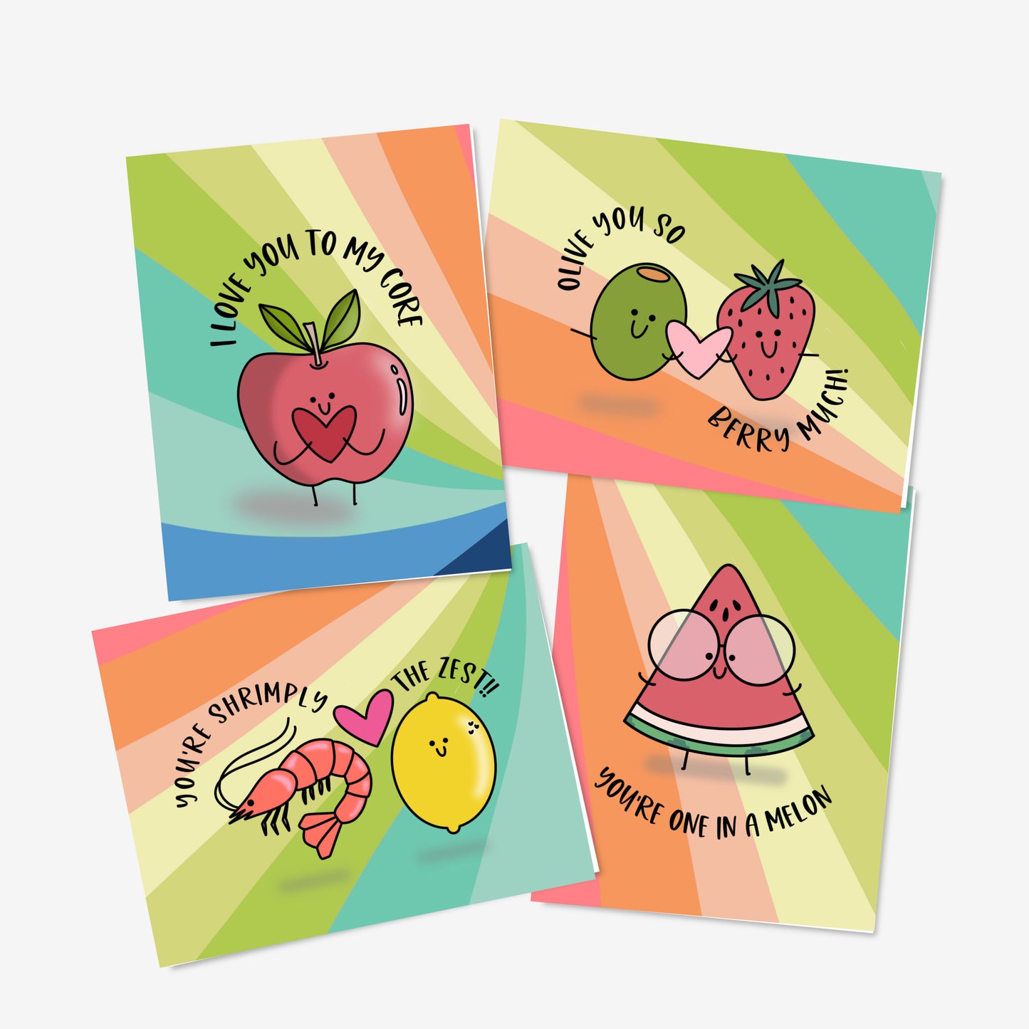 8 Pk Punny Valentine’s Cards with Envelopes - Blank Love Notes - Food, Love, Humor