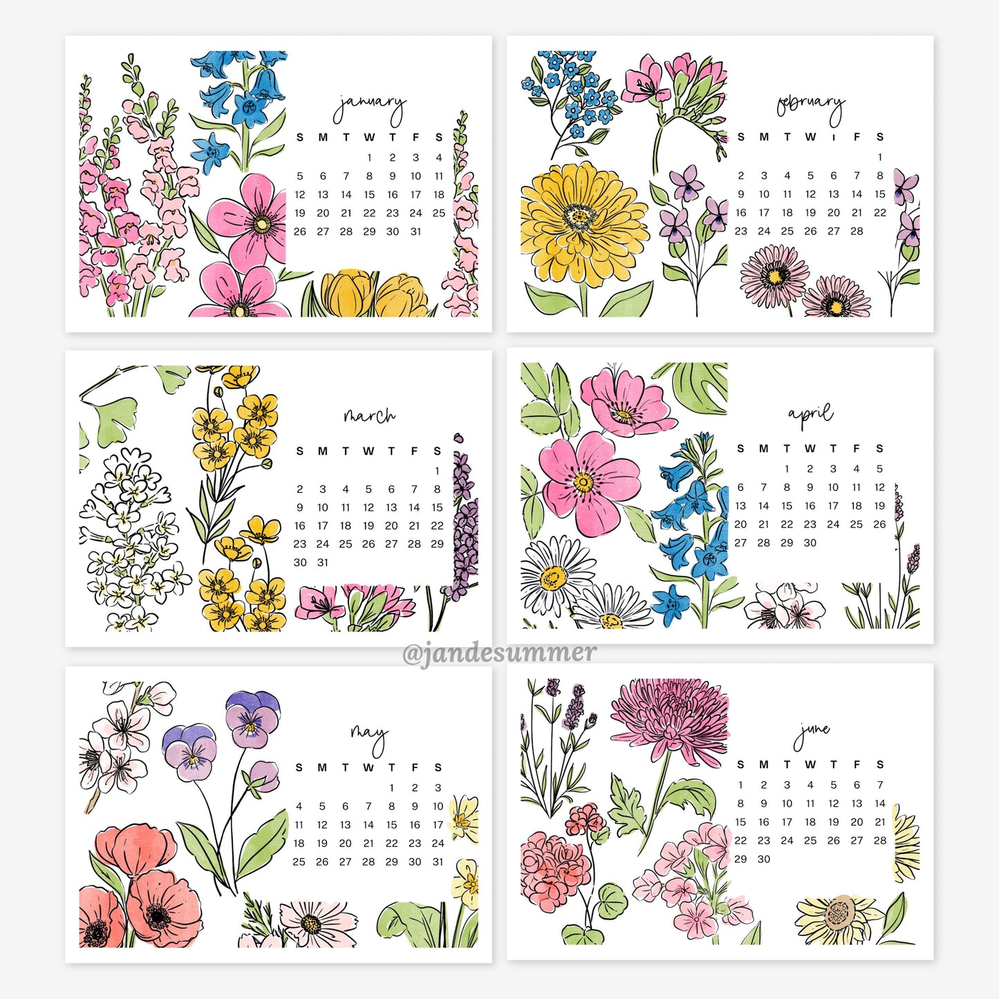 2025 Calendar + Wooden Stand | Watercolor Floral Monthly Layout | Full Year Desk Calendar