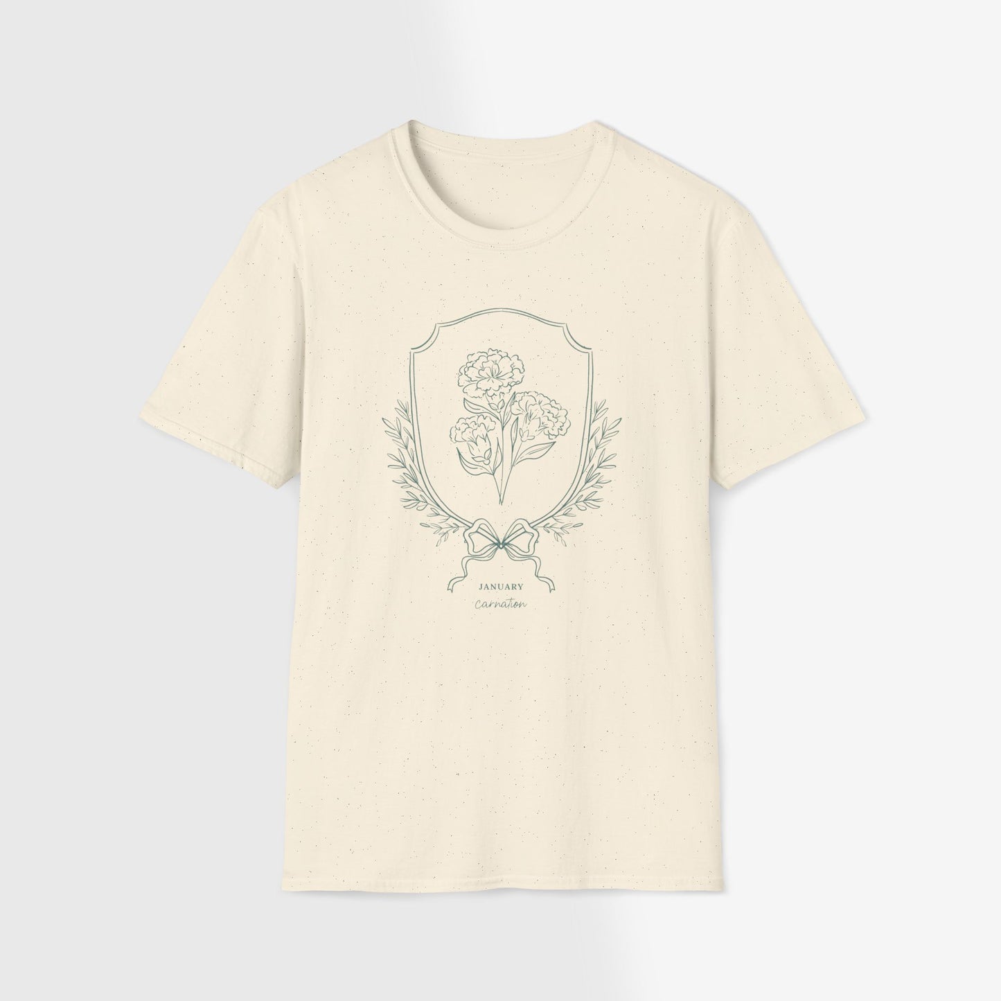 January Carnation Floral Unisex T-Shirt - Softstyle Graphic Tee for Seasonal Celebrations