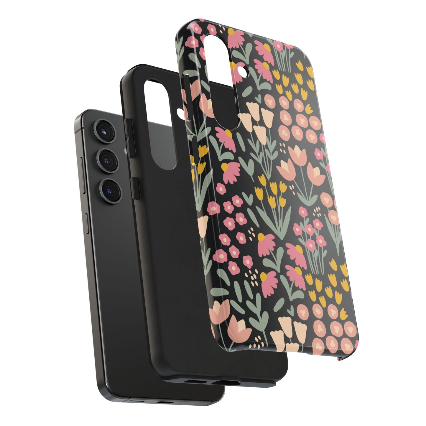 Blossom Dreams | Midnight Black Floral Tough iPhone Samsung Cases | Nature Inspired iPhone Cover