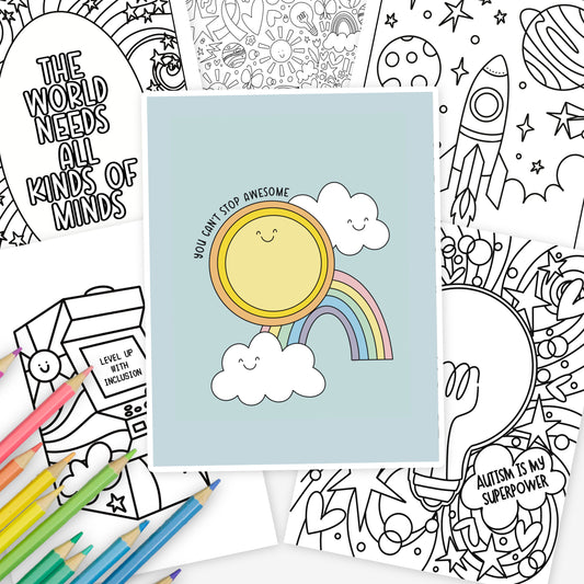 30Pk Celebrate Autism Coloring Sheets | Neurodiversity Inclusion & Acceptance | Hand-Drawn Coloring Pages By An Autism Momma + Color Tester Pages
