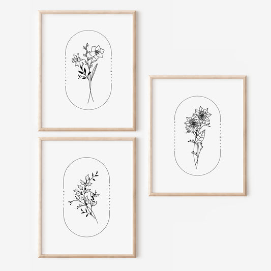 December Birth Flower Print | Narcissus Holly Poinsettia Simple Floral Wall Decor | Nursery Art Birthday Gift Remembrance Keepsake