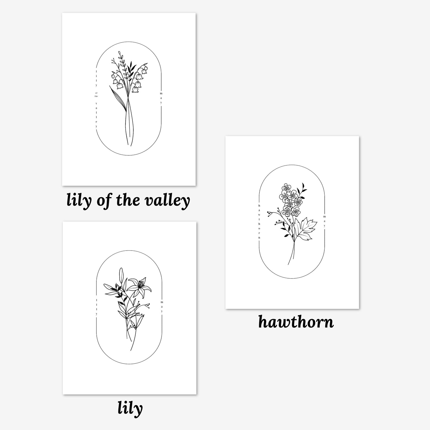 May Birth Flower Print | Lily of the Valley Lily Hawthorn Simple Floral Wall Decor | Nursery Art Birthday Gift Remembrance Keepsake