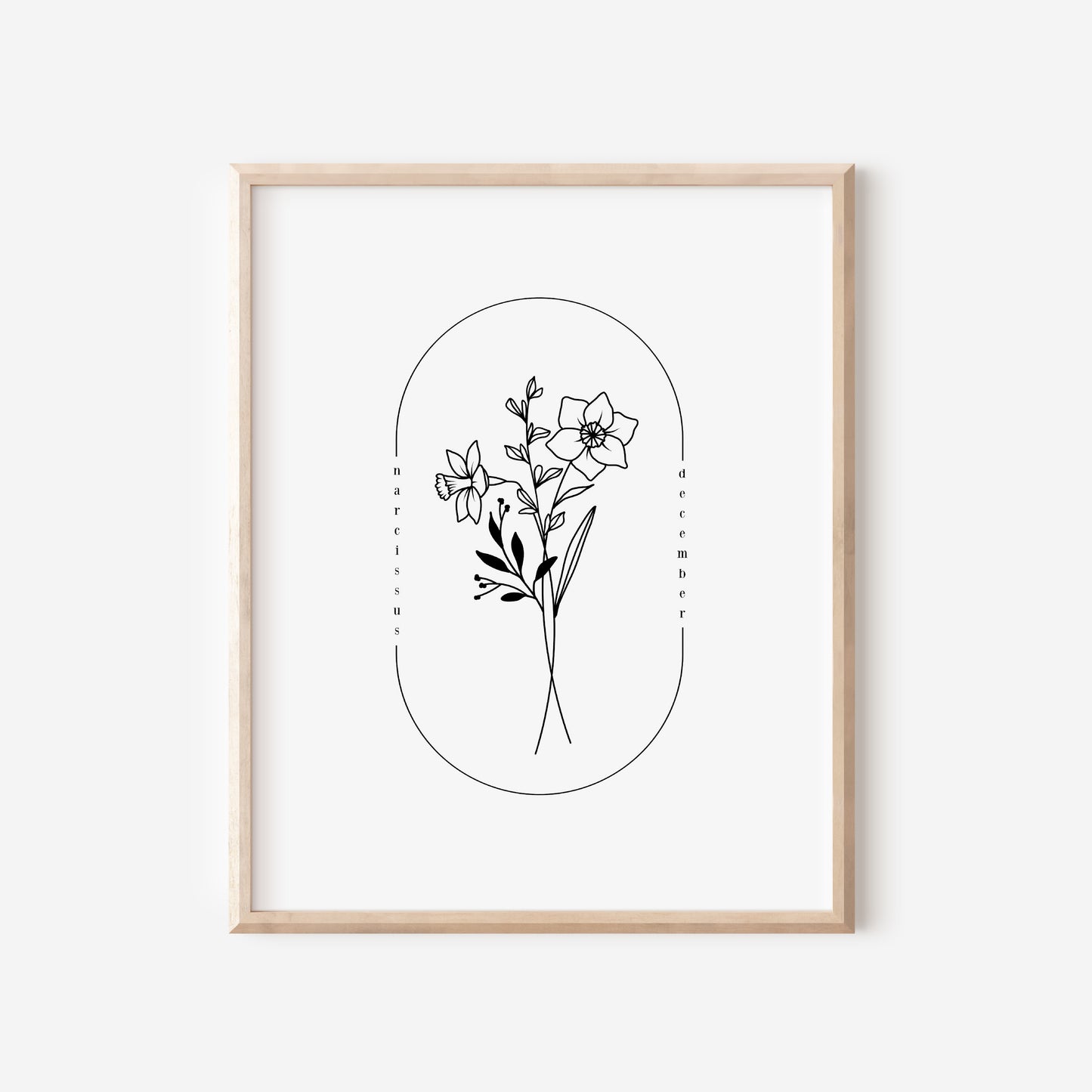 December Birth Flower Print | Narcissus Holly Poinsettia Simple Floral Wall Decor | Nursery Art Birthday Gift Remembrance Keepsake