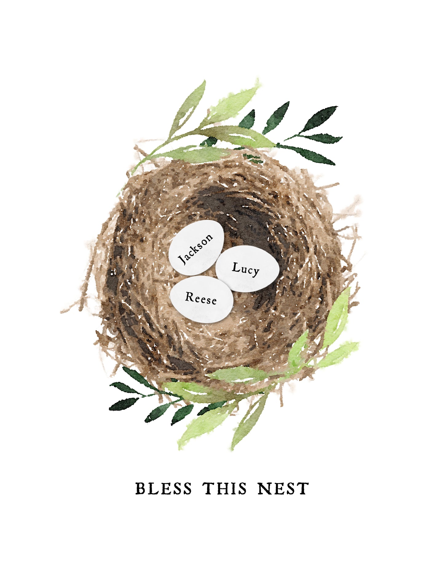Custom Family Nest Print | Up to 7 Names Personalized Phrase | Unframed Art 4 Sizes | Watercolor Wall Decor