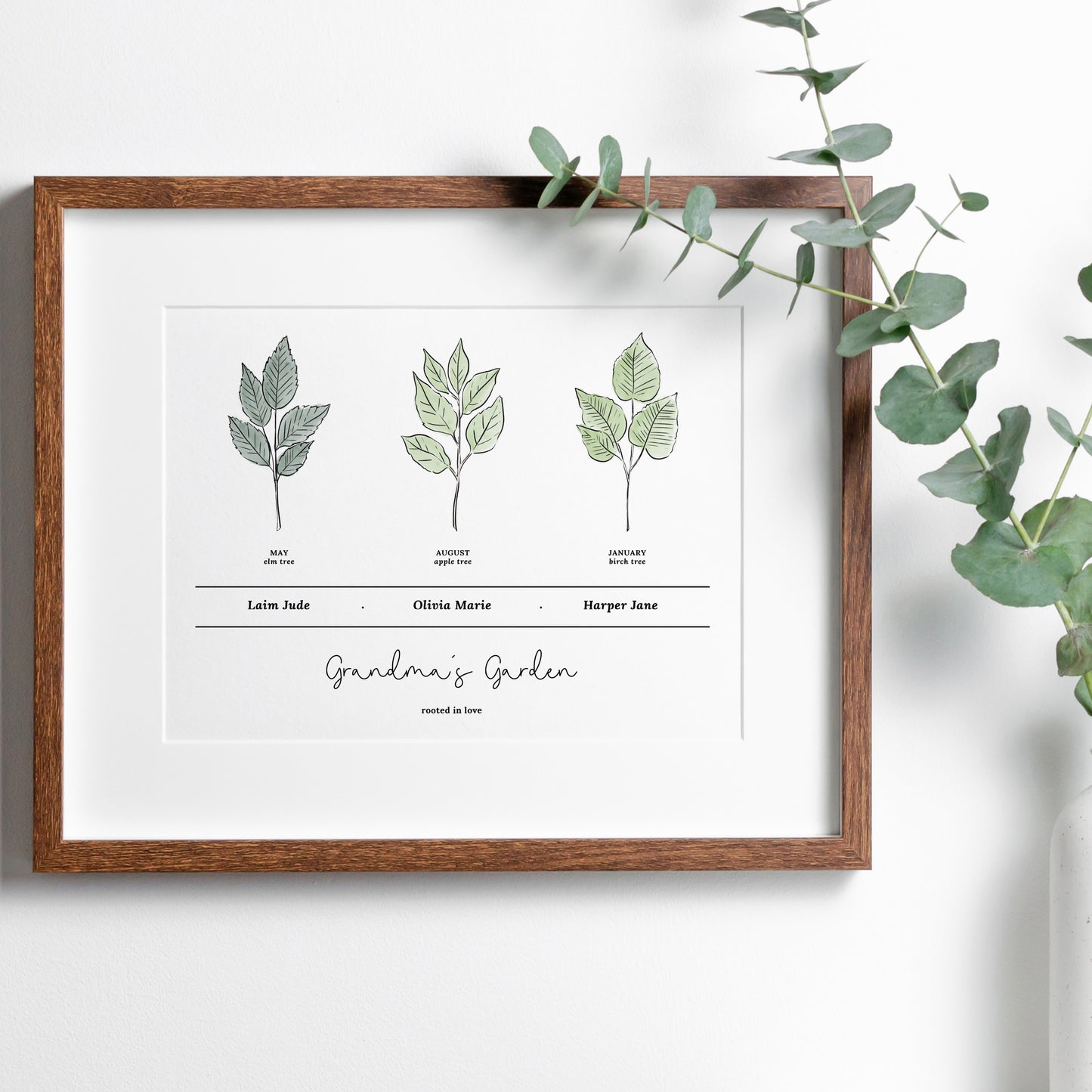 Personalized Birth Family Tree Art Print | Up to 6 Names | Birth Tree Custom Gift