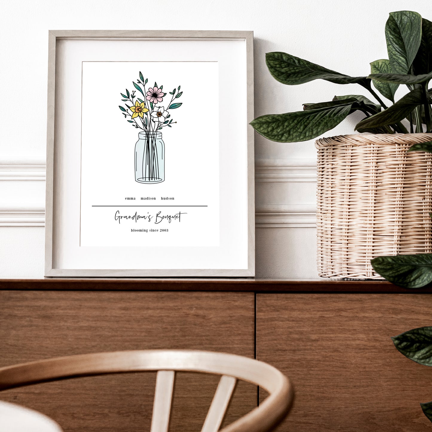 Birth Flower Bouquet Unframed Art Print | Up to 6 Names & Flowers | Gift for Mom and Grandma Family Flower Bunch