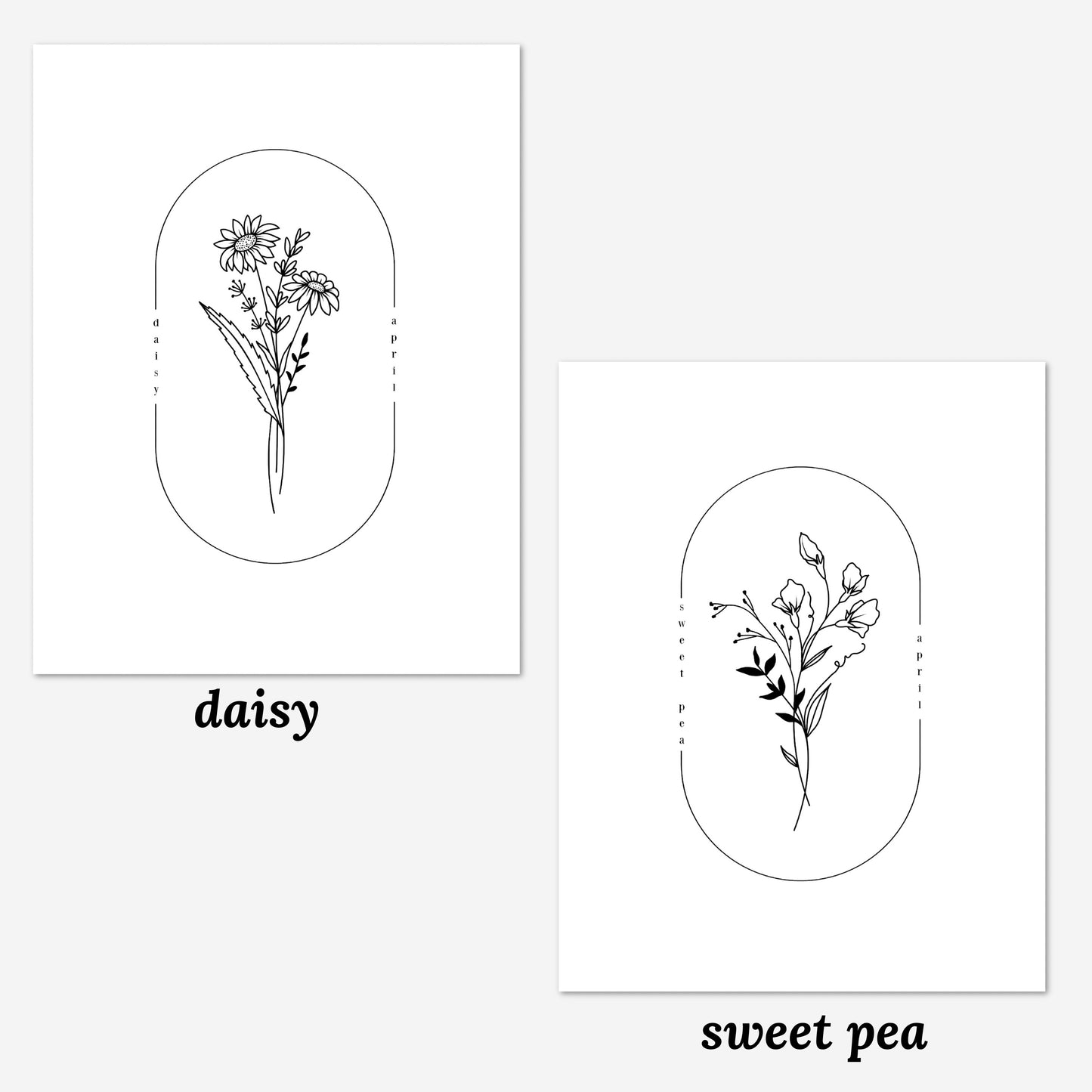 April Birth Flower Print | Daisy Sweet Pea Simple Floral Wall Decor | Nursery Art Birthday Gift Remembrance Keepsake