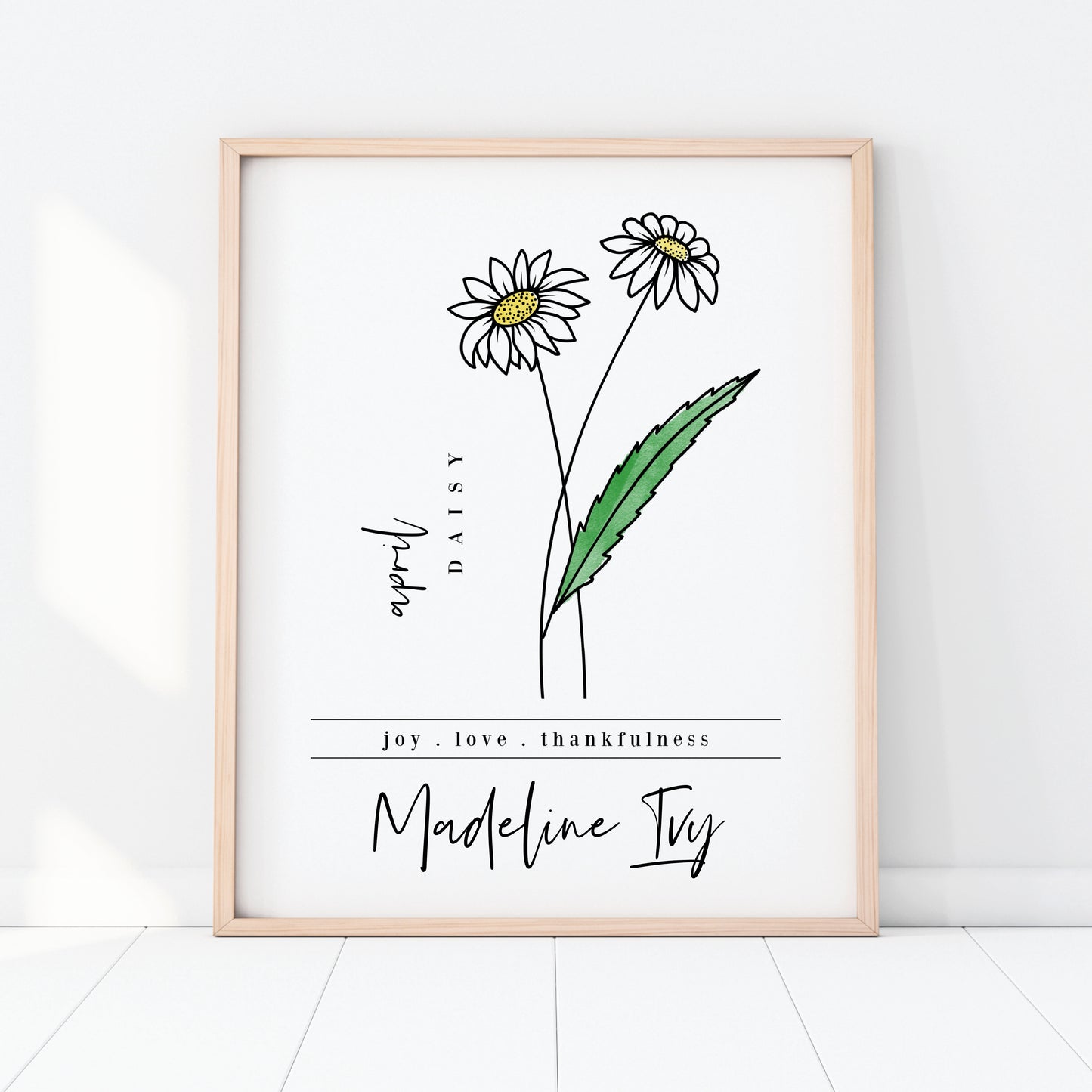 April Birth Flower Unframed Art Print | Personalized Name Custom Floral Illustration Wall Decor Birthday Gift