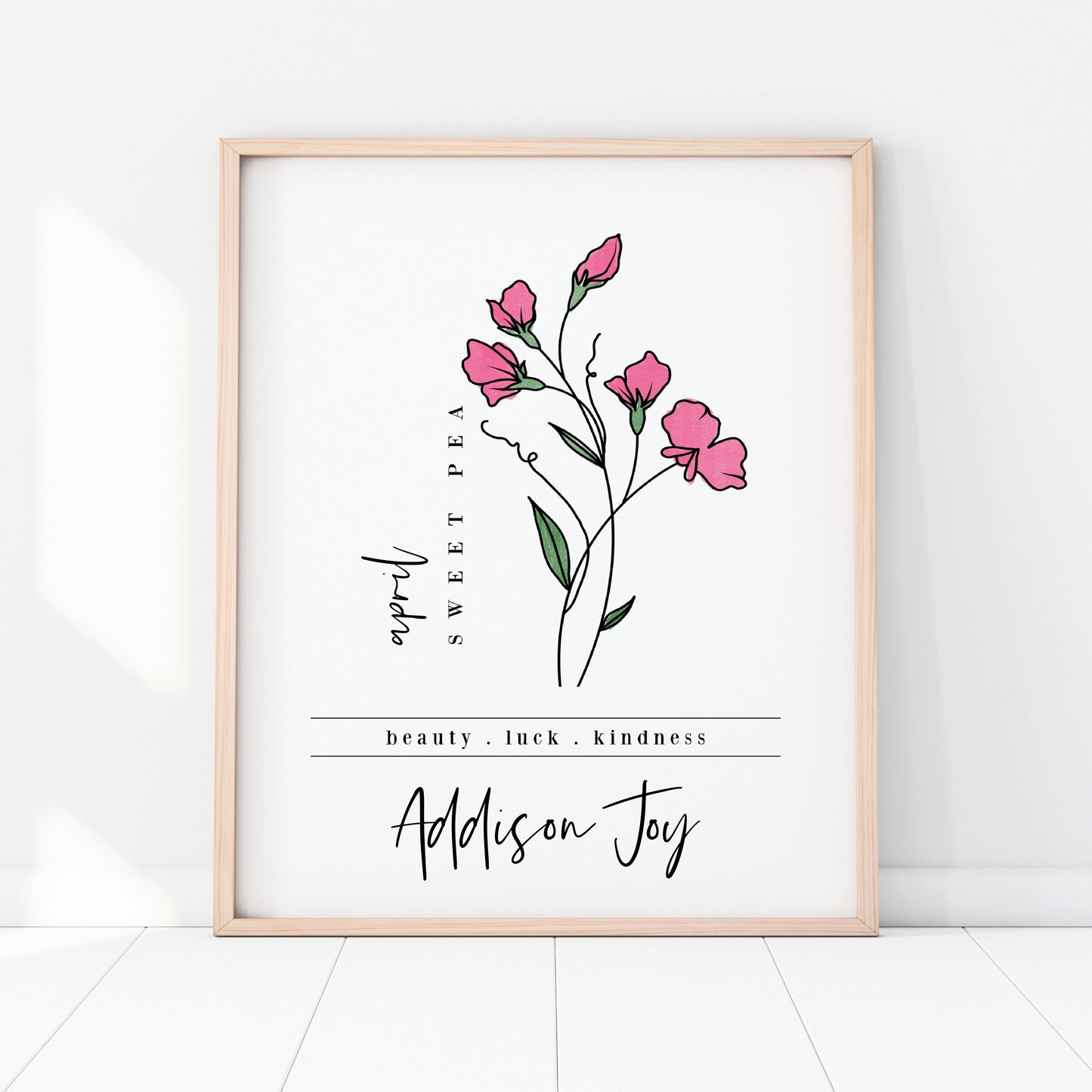 April Birth Flower Unframed Art Print | Personalized Name Custom Floral Illustration Wall Decor Birthday Gift