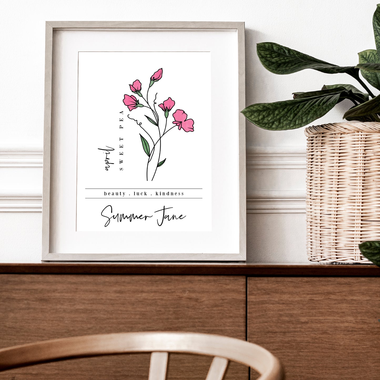 April Birth Flower Unframed Art Print | Personalized Name Custom Floral Illustration Wall Decor Birthday Gift