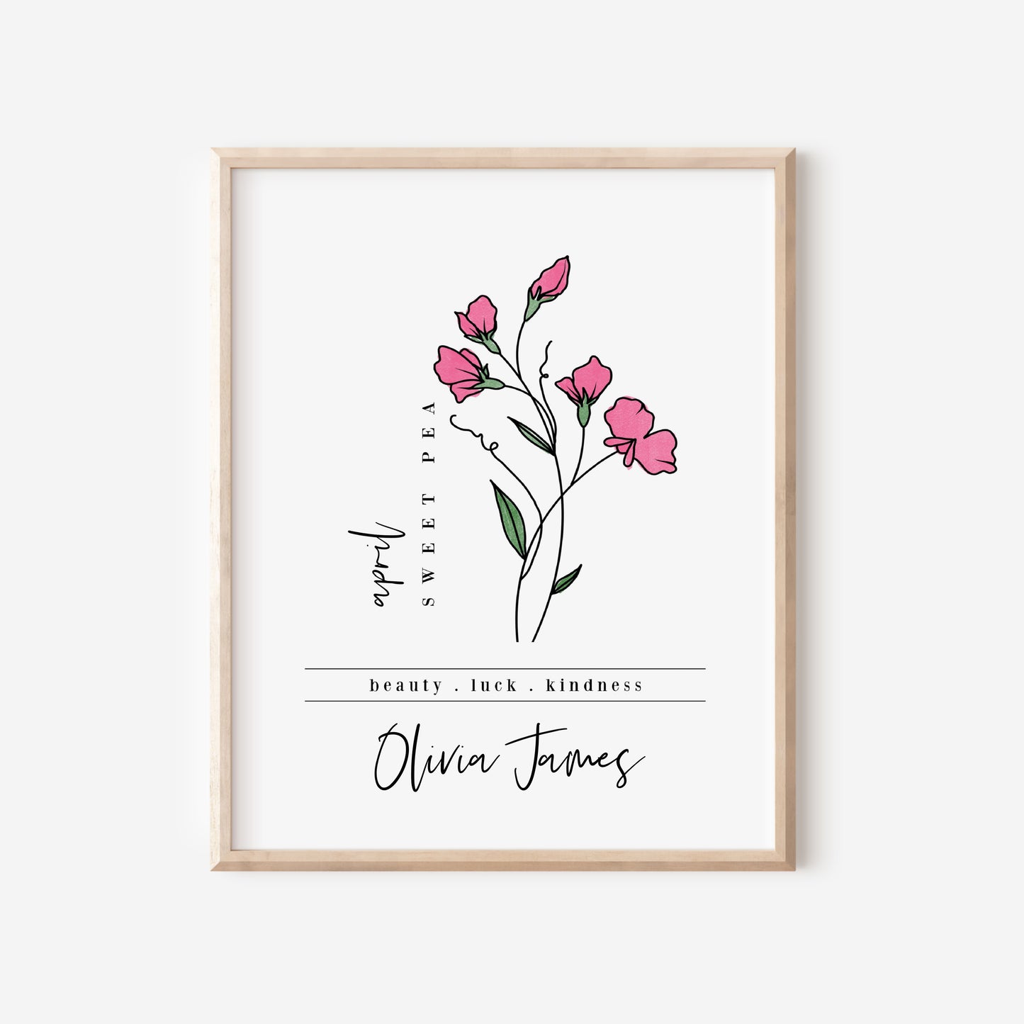 April Birth Flower Unframed Art Print | Personalized Name Custom Floral Illustration Wall Decor Birthday Gift