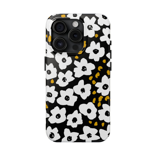 White Blooms | Black Tough Phone Cases | Nature Inspired iPhone Cover