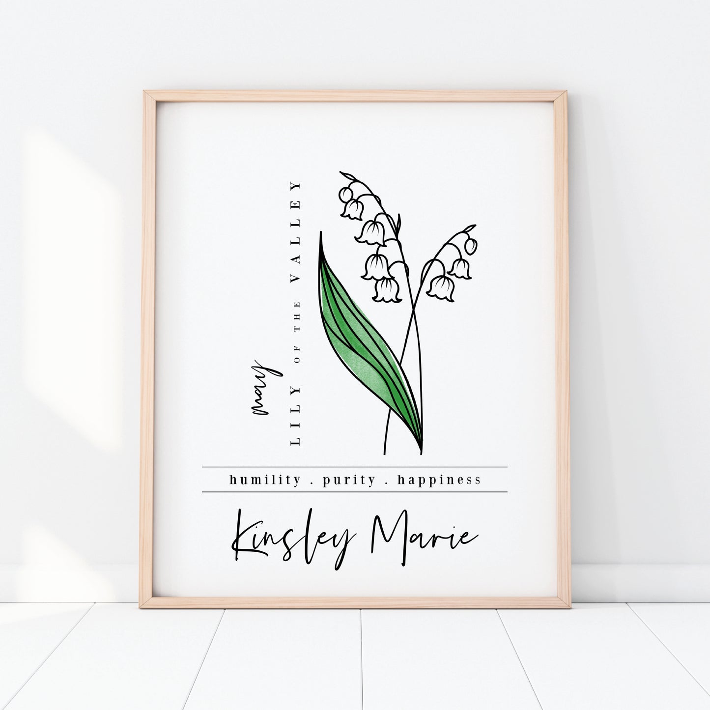 May Birth Flower Unframed Art Print | Personalized Name Custom Floral Illustration Wall Decor Birthday Gift