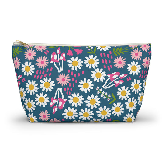 Summer Florals + Mushrooms Dark Blue | Accessory Zipper Pouch Makeup Bag Pencil Case