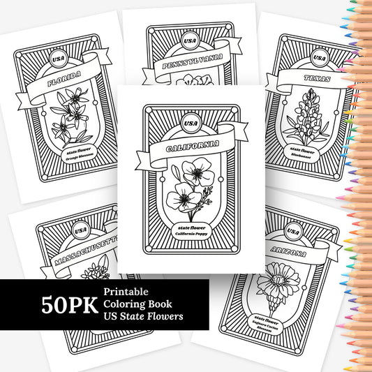 US State Flower Coloring Pages | 50 Hand Illustrated Educational Printable Floral Coloring Sheets