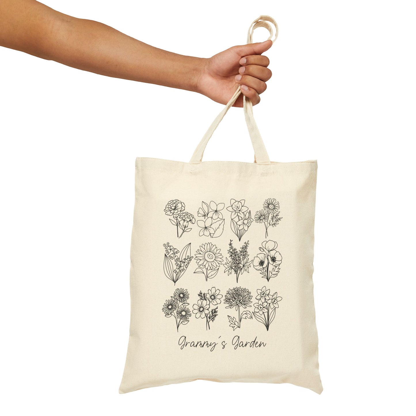 Personalized Birth Flower Garden | Up to 12 Flowers | Cotton Canvas Tote Bag - Eco-Friendly Reusable Shopping Bag