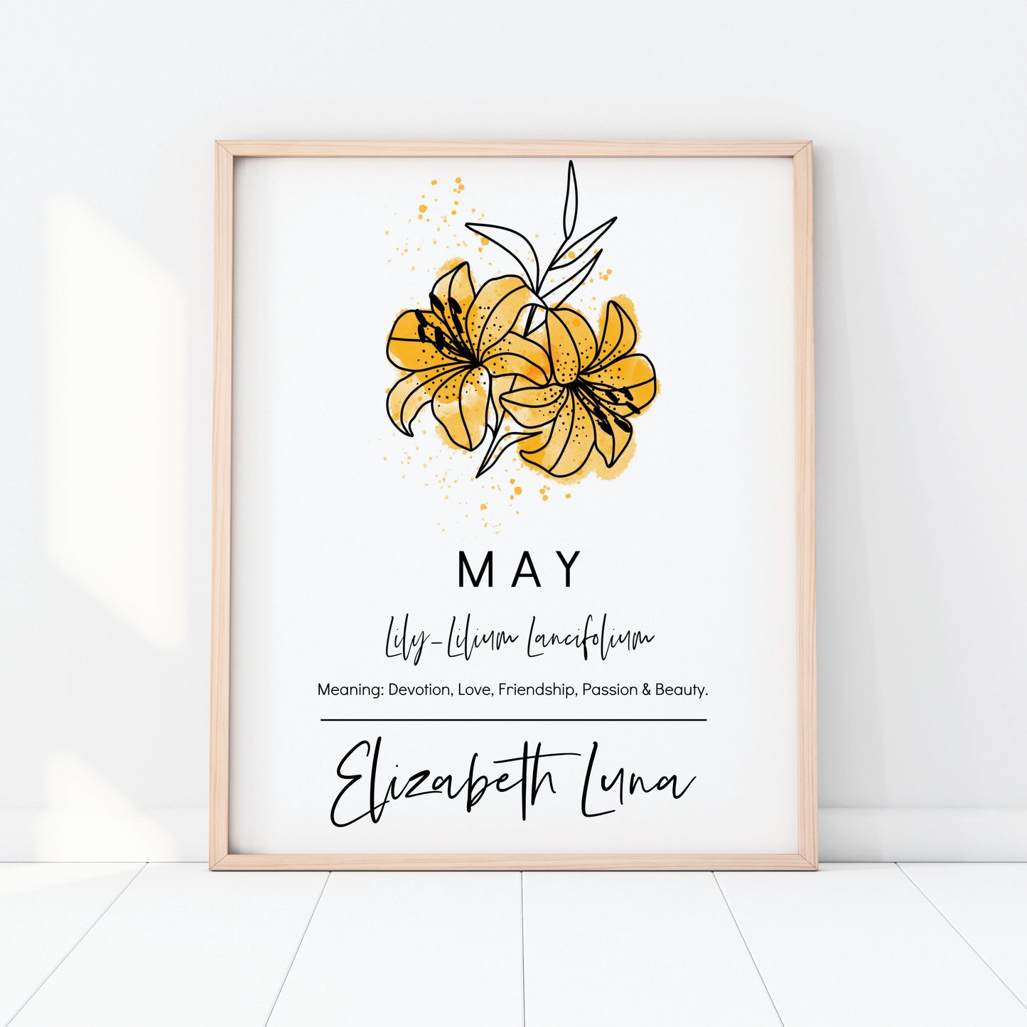 You Choose Birth Flower Personalized Name Unframed Art Print | Custom Gift for Birthdays | Nursery Wall Decor