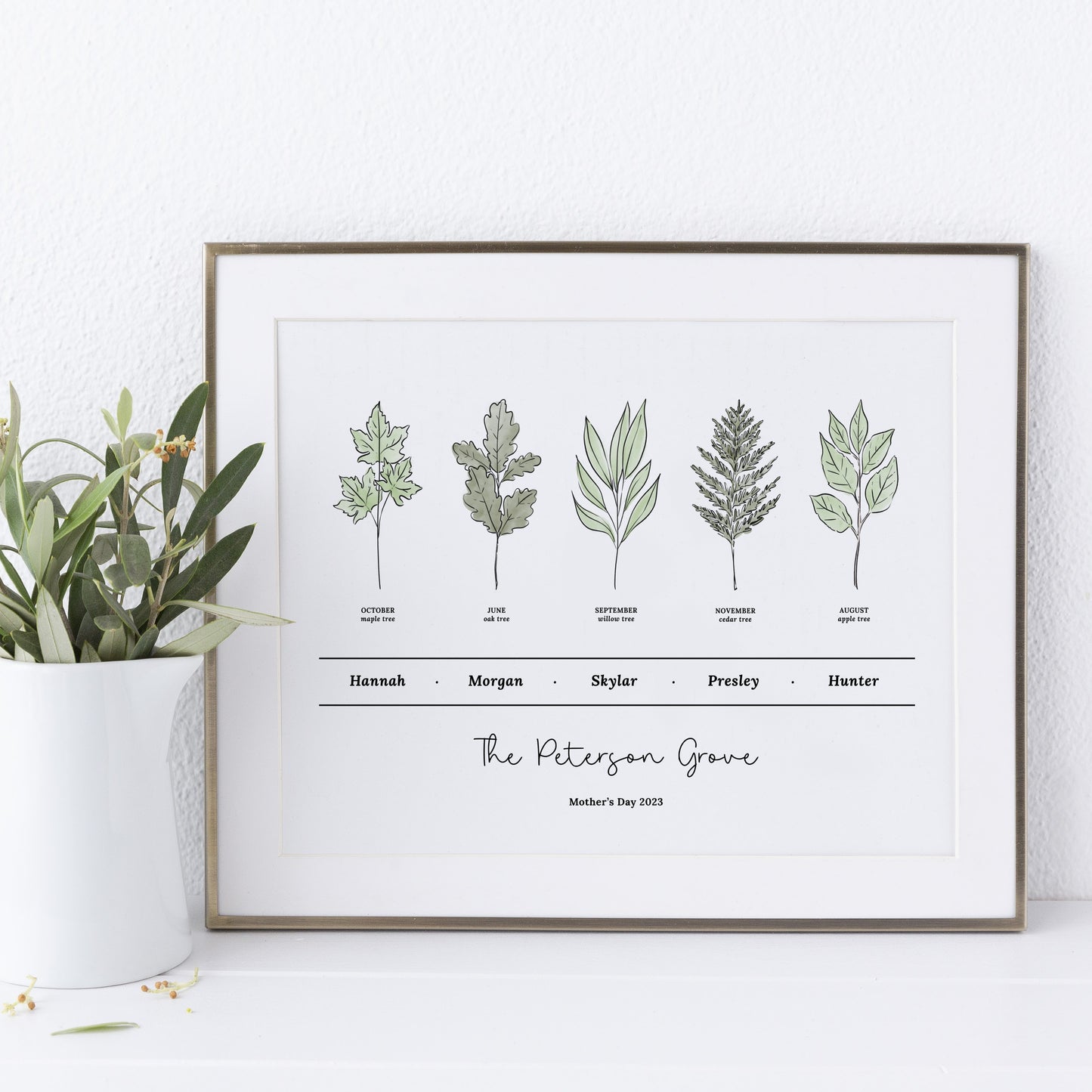 Personalized Birth Family Tree Art Print | Up to 6 Names | Birth Tree Custom Gift