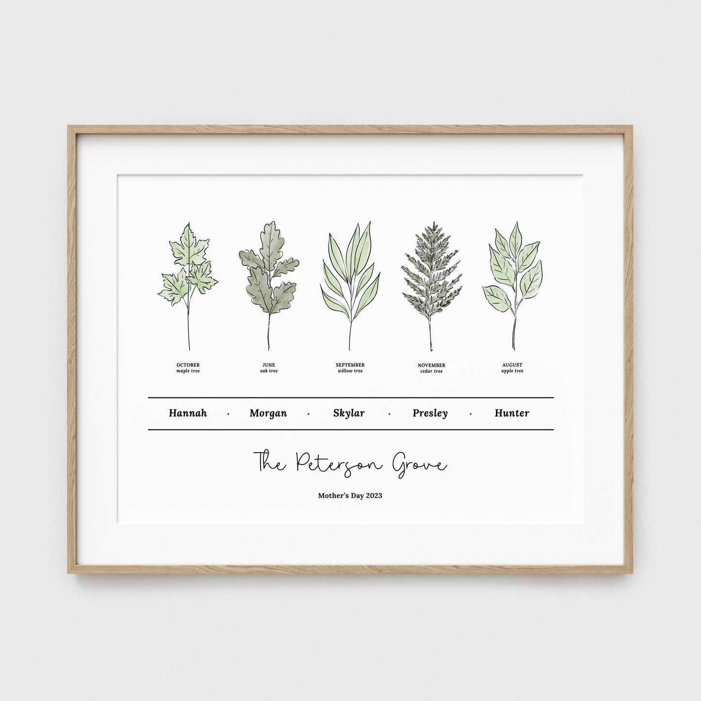 Personalized Birth Family Tree Art Print | Up to 6 Names | Birth Tree Custom Gift