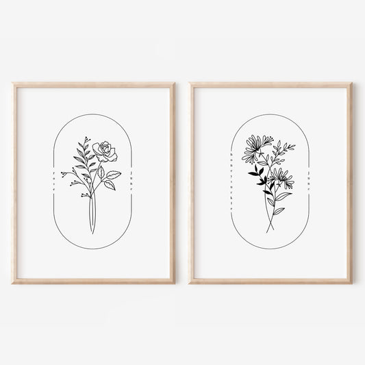 June Birth Flower Print | Rose Honeysuckle Simple Floral Wall Decor | Nursery Art Birthday Gift Remembrance Keepsake