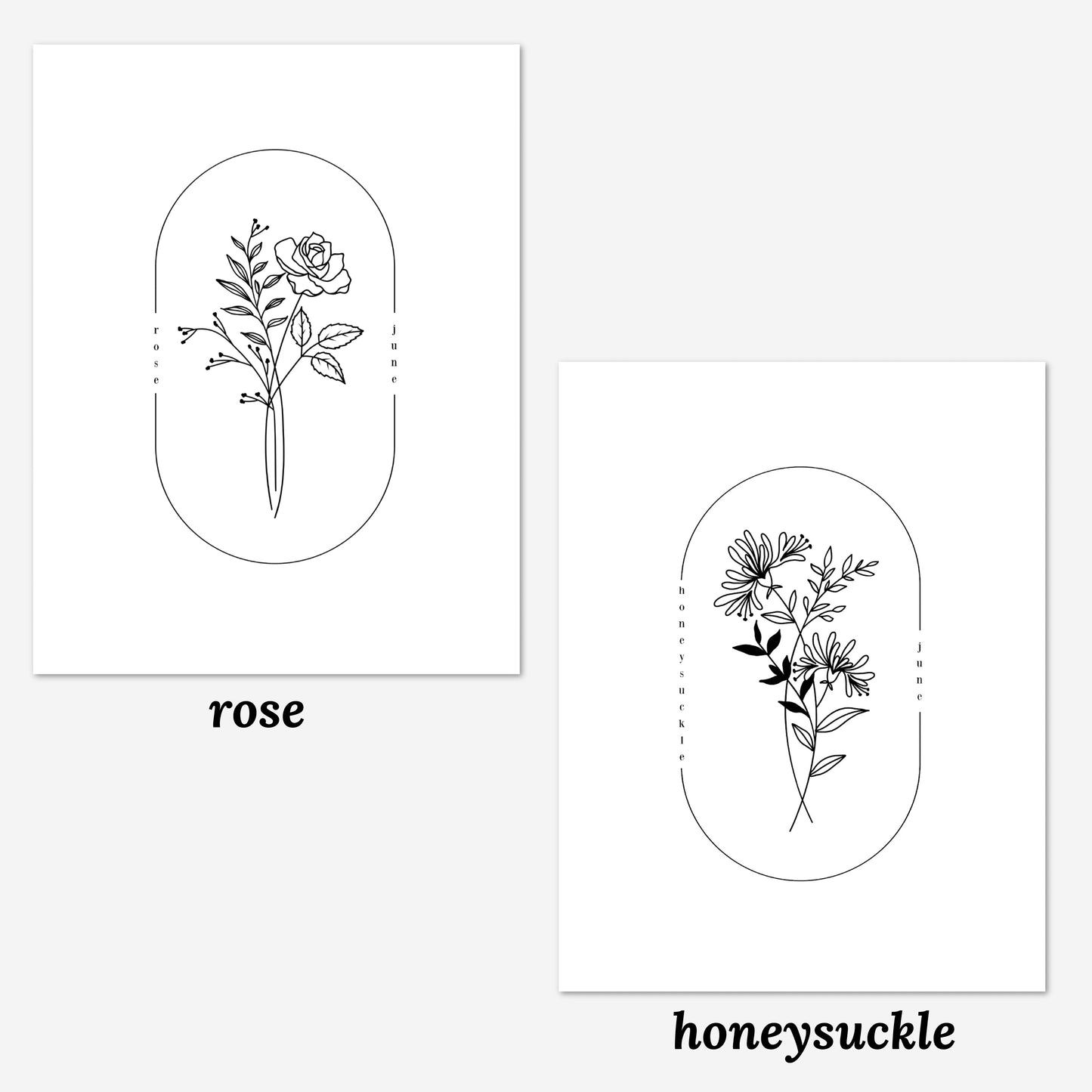 June Birth Flower Print | Rose Honeysuckle Simple Floral Wall Decor | Nursery Art Birthday Gift Remembrance Keepsake