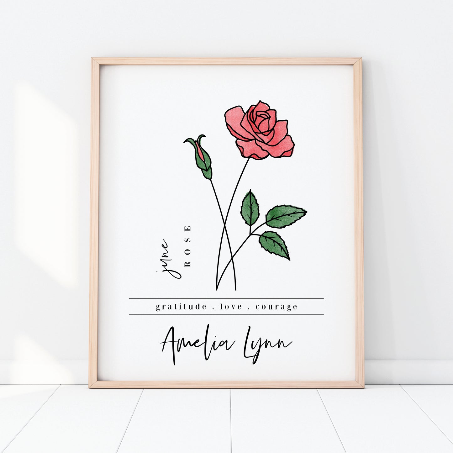 June Birth Flower Unframed Art Print | Personalized Name Custom Floral Illustration Wall Decor Birthday Gift