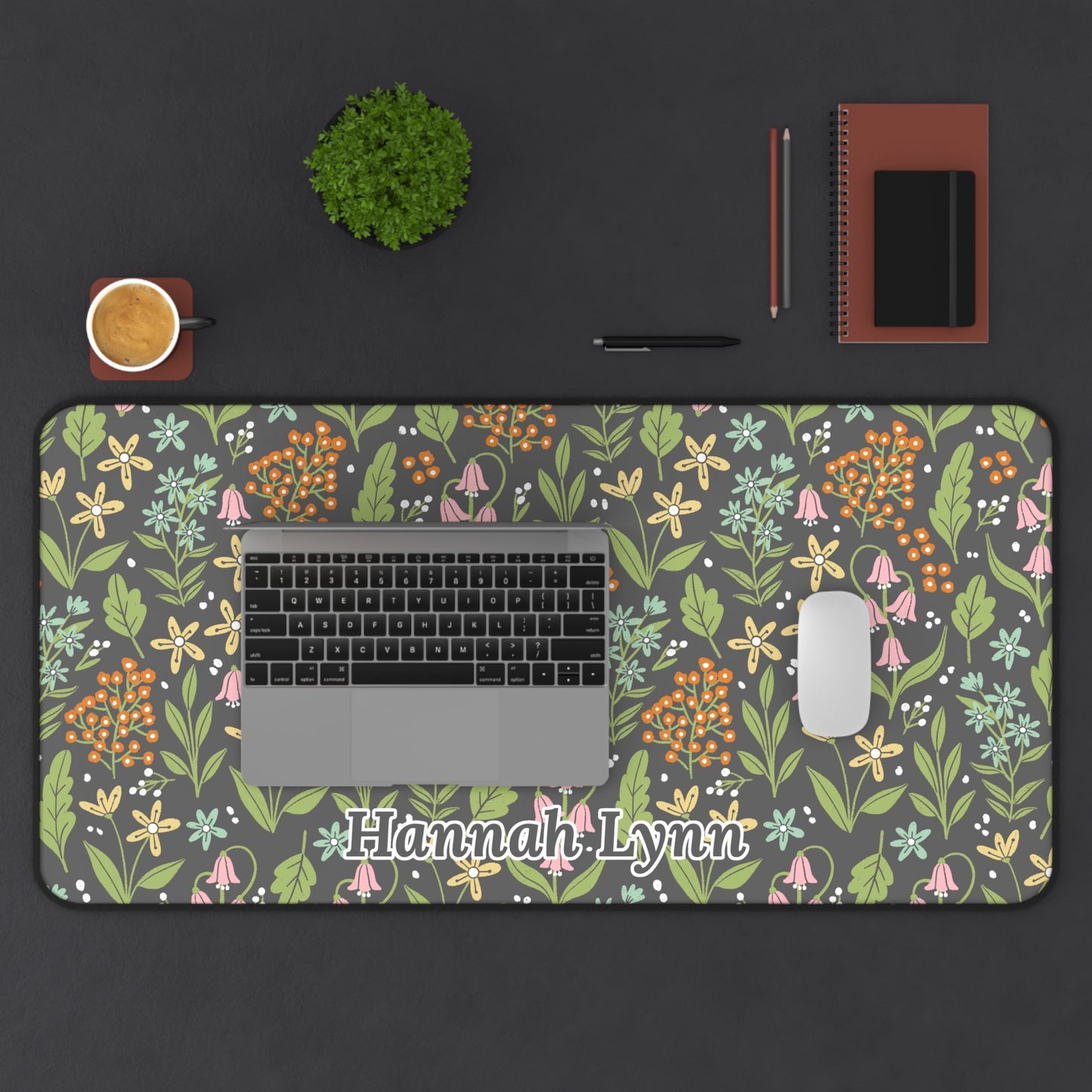 Personalized Name or Phrase Floral Desk Mat | 3 Size Options