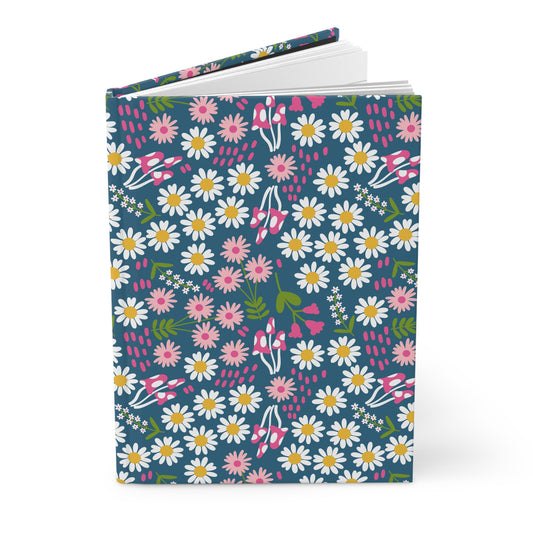 Summer Floral + Mushrooms | Dark Blue Hardcover Journal Matte