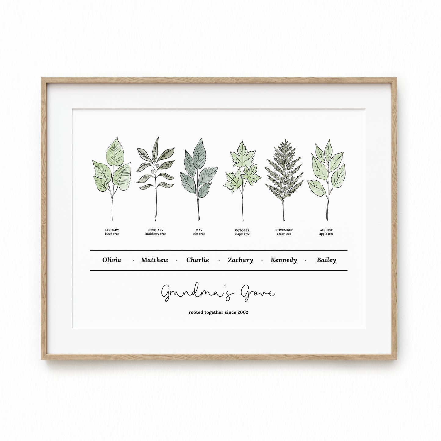 Personalized Birth Family Tree Art Print | Up to 6 Names | Birth Tree Custom Gift