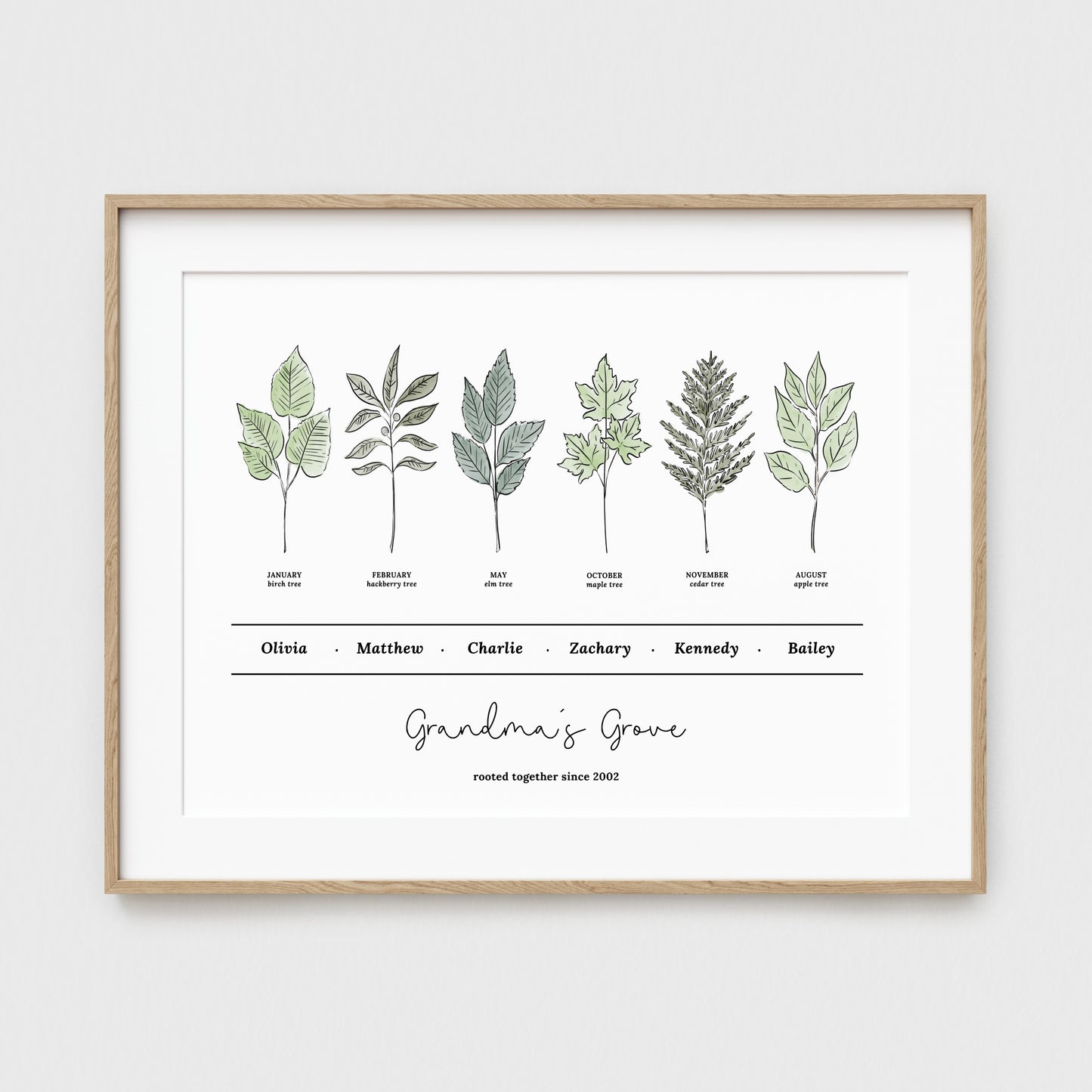 Personalized Birth Family Tree Art Print | Up to 6 Names | Birth Tree Custom Gift